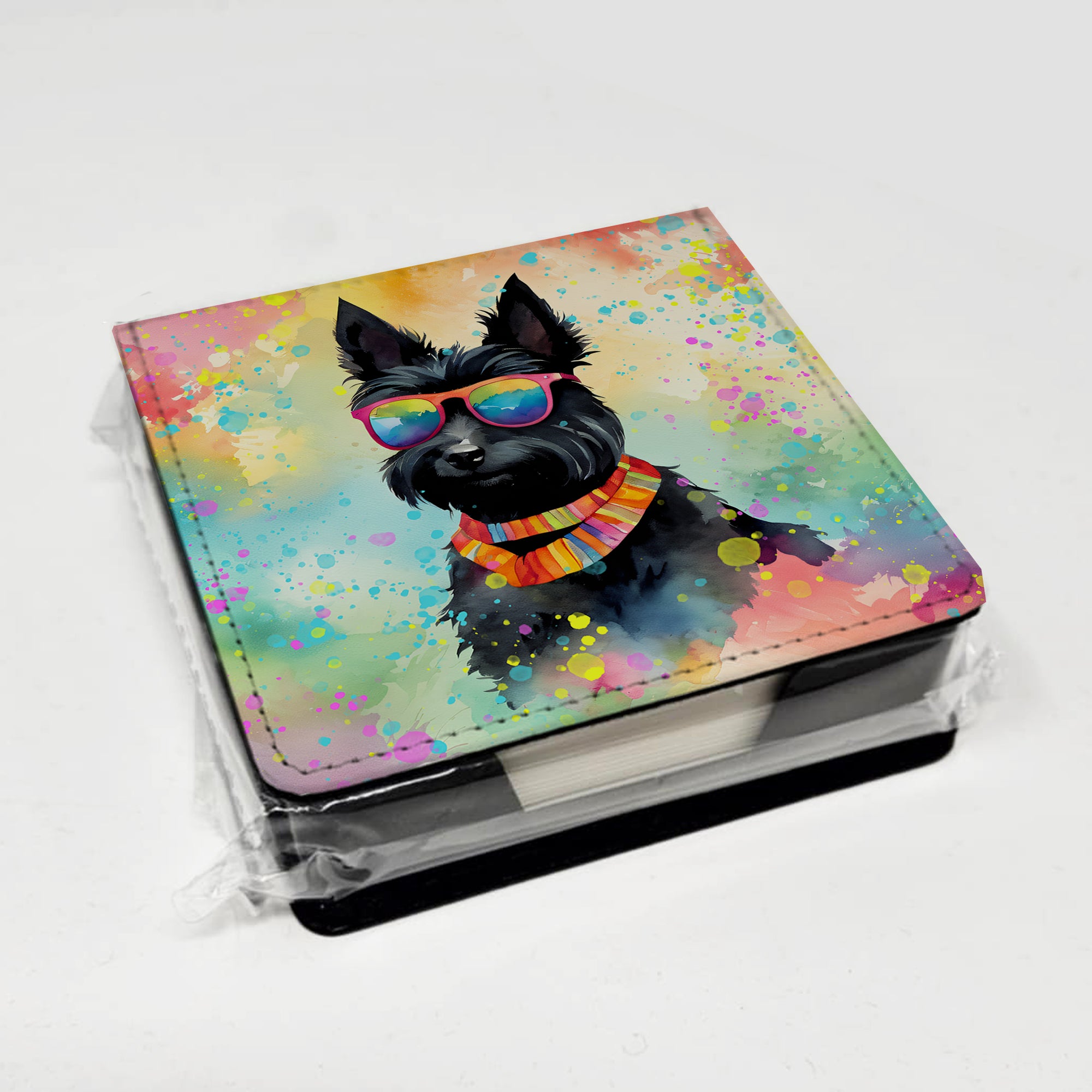 Caroline's Treasures Scottish Terrier Hippie Dawg PU Leather Note Paper Holder
