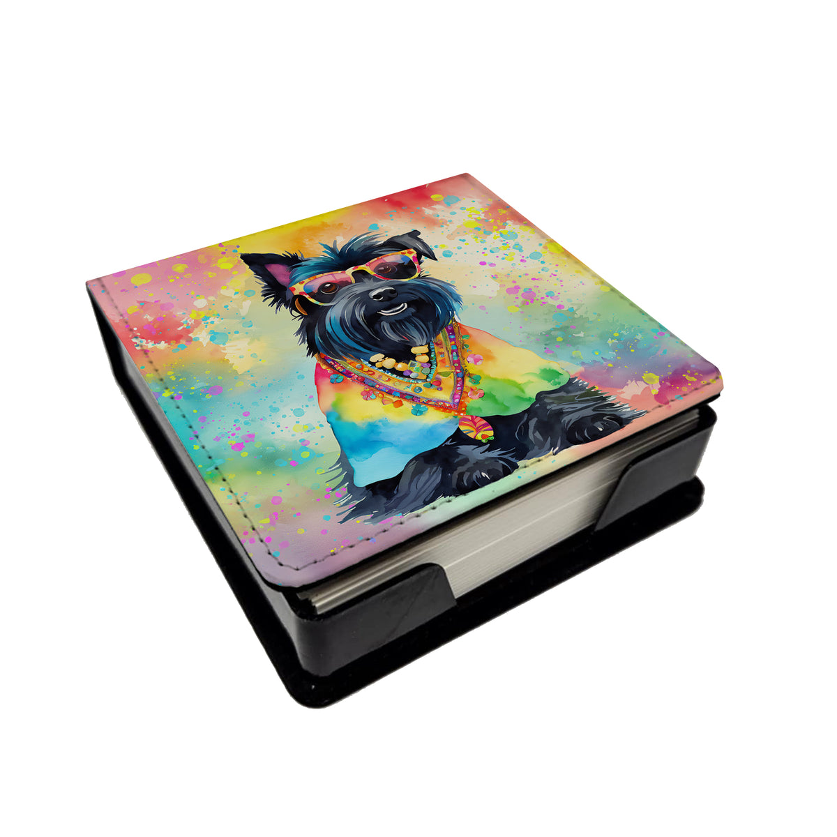 Caroline's Treasures Scottish Terrier Hippie Dawg PU Leather Note Paper Holder