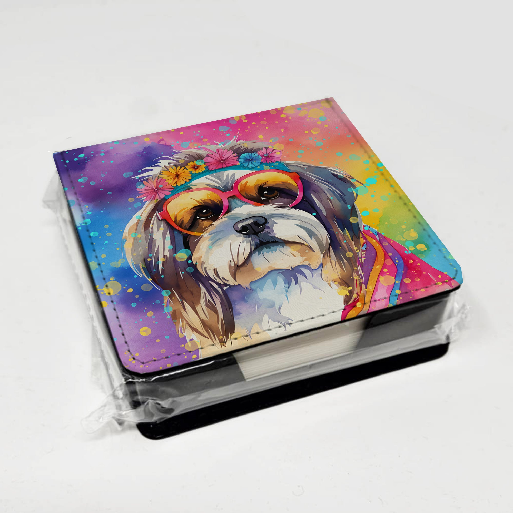 Caroline's Treasures Shih Tzu Hippie Dawg PU Leather Note Paper Holder