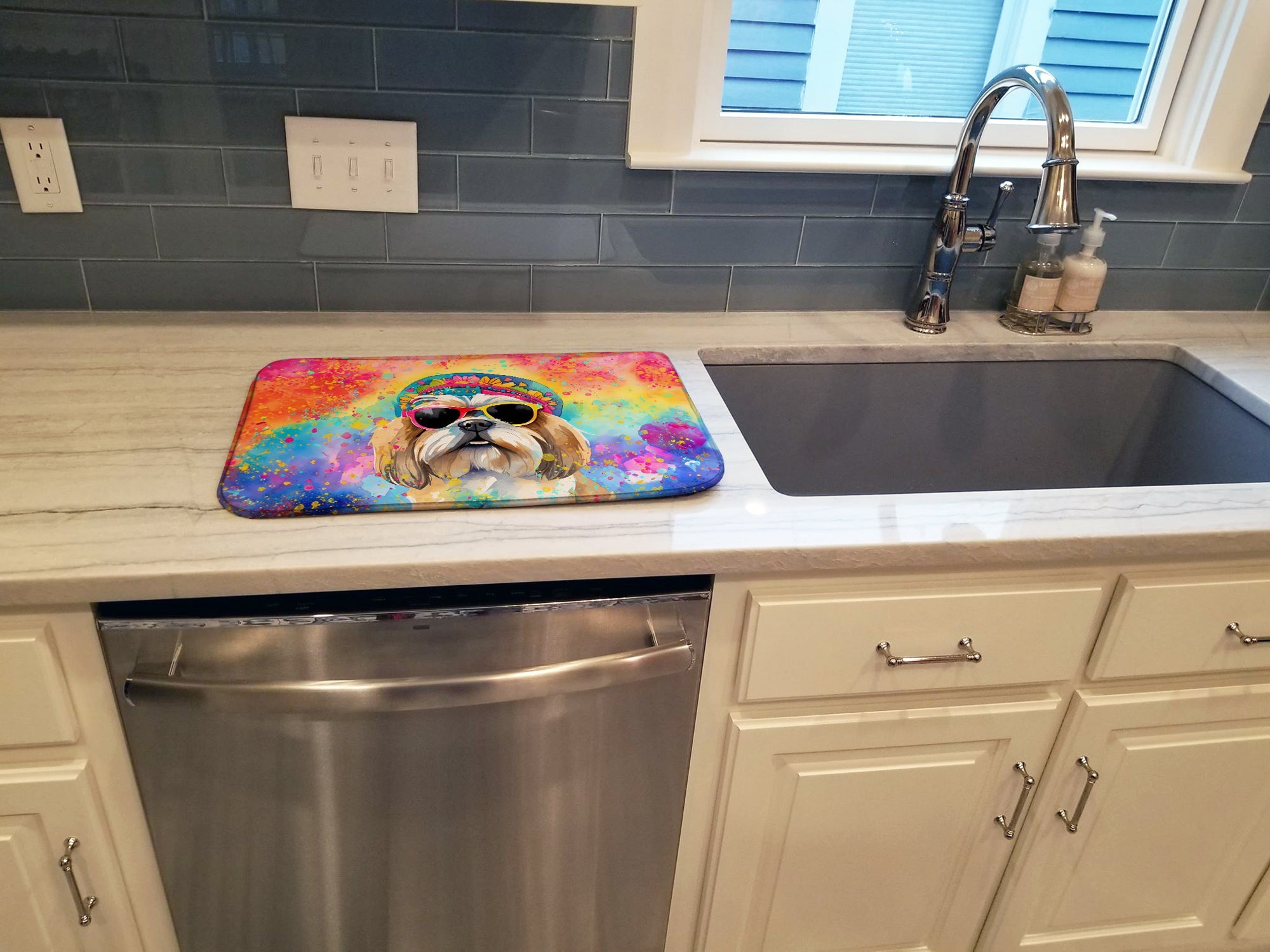 Caroline's Treasures Shih Tzu Hippie Dawg Dish Drying Mat