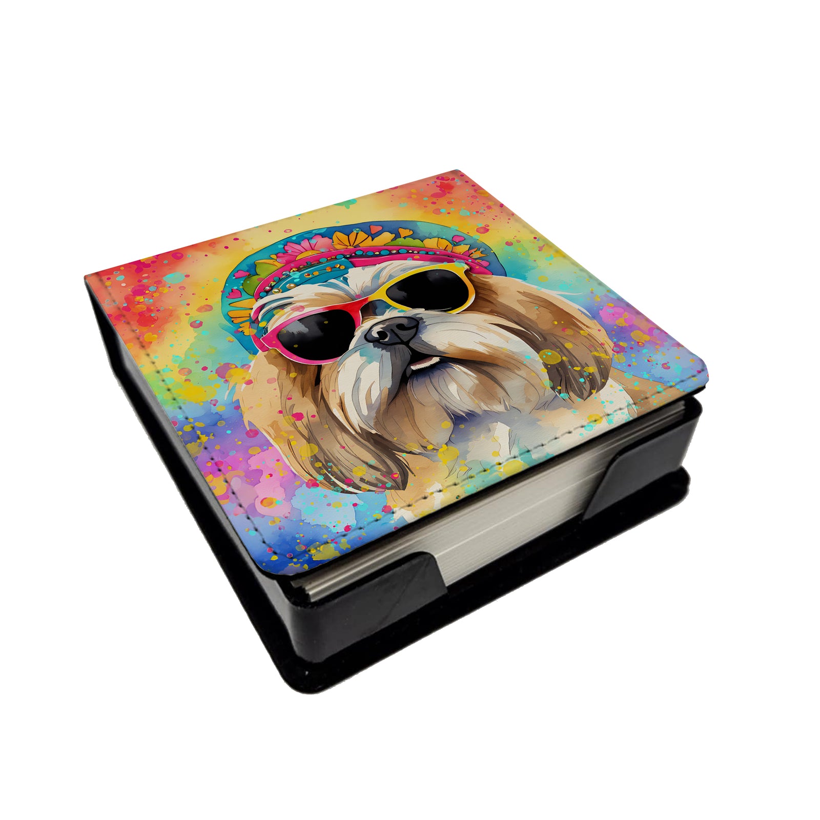 Caroline's Treasures Shih Tzu Hippie Dawg PU Leather Note Paper Holder