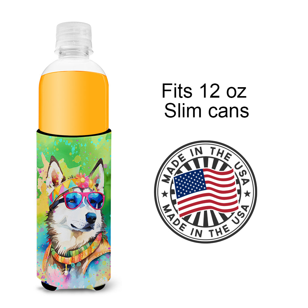 Siberian Husky Hippie Dawg Hugger for Ultra Slim Cans