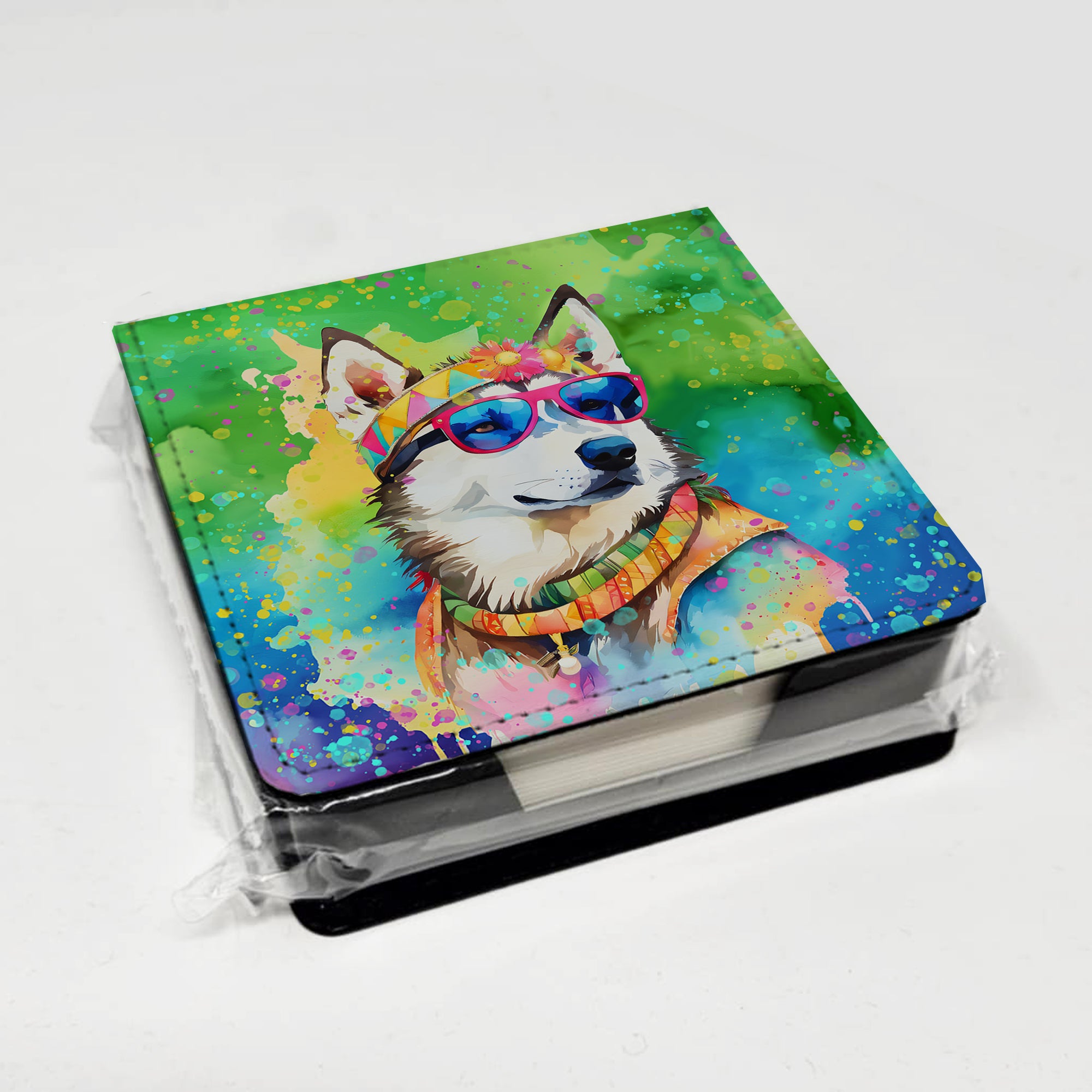 Caroline's Treasures Siberian Husky Hippie Dawg PU Leather Note Paper Holder