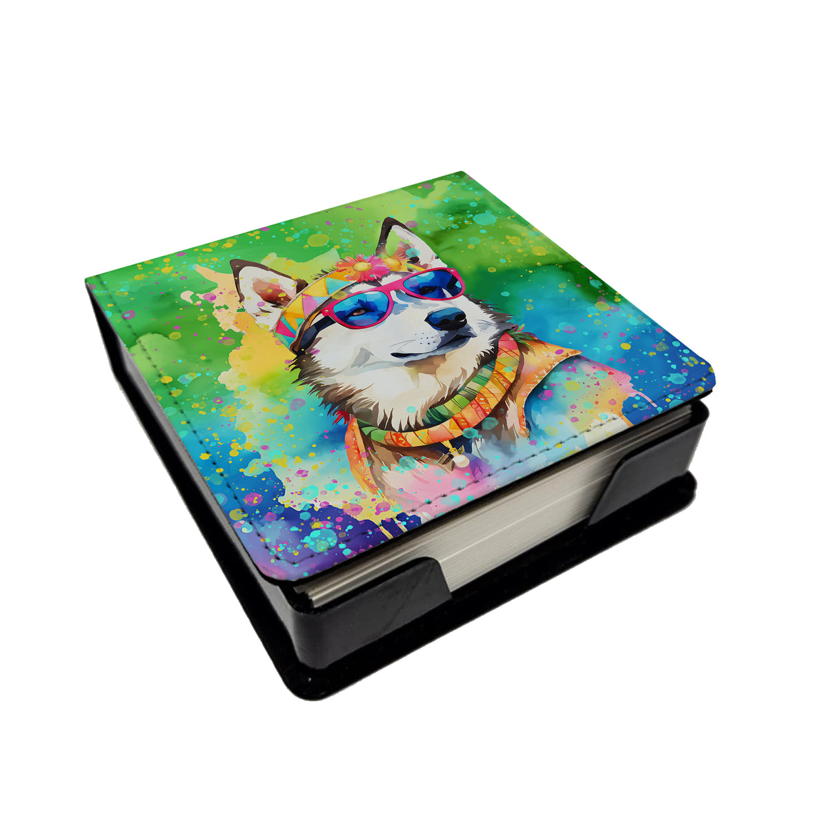 Caroline's Treasures Siberian Husky Hippie Dawg PU Leather Note Paper Holder