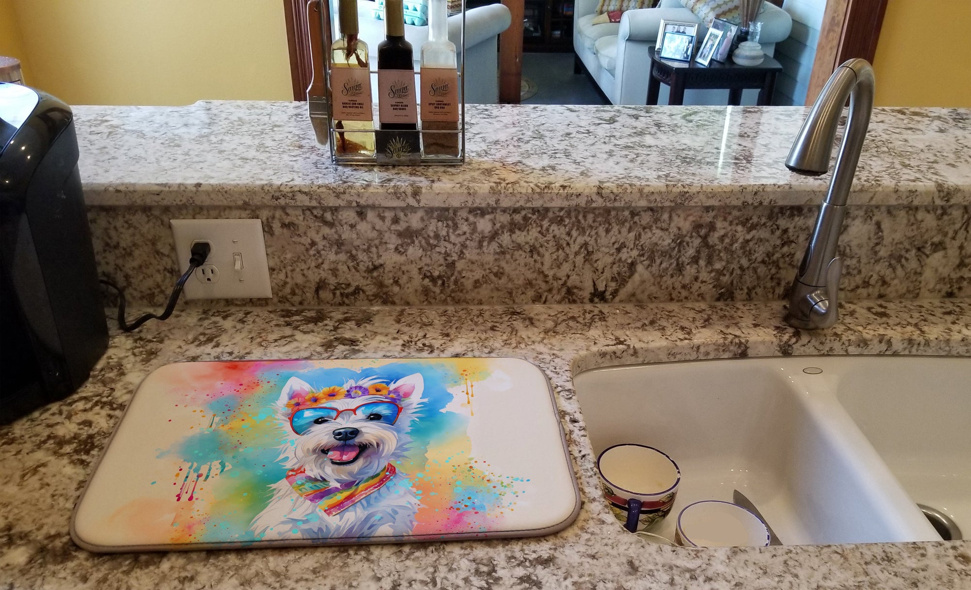 Caroline's Treasures Westie Hippie Dawg Dish Drying Mat