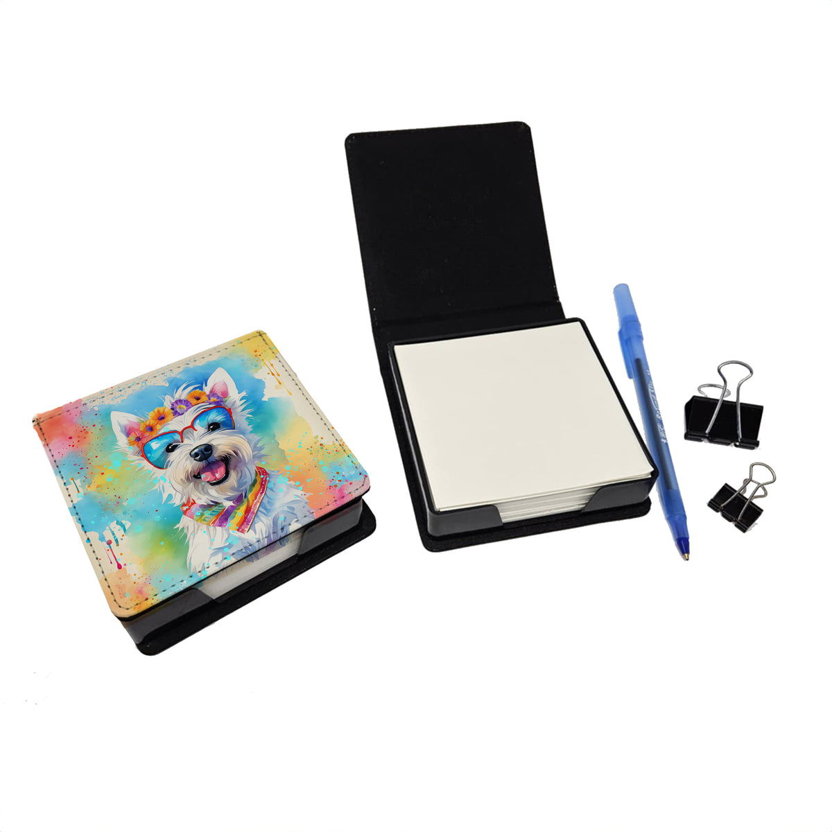 Caroline's Treasures Westie Hippie Dawg PU Leather Note Paper Holder