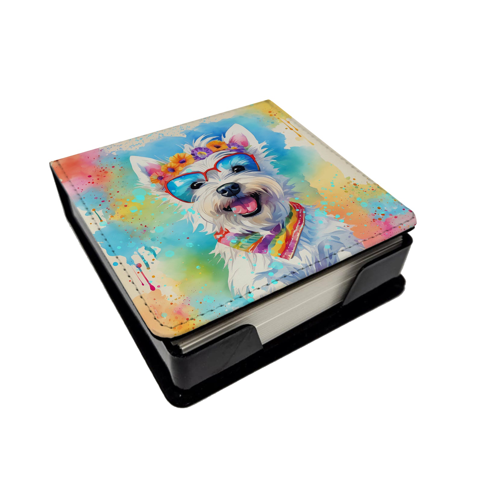Caroline's Treasures Westie Hippie Dawg PU Leather Note Paper Holder