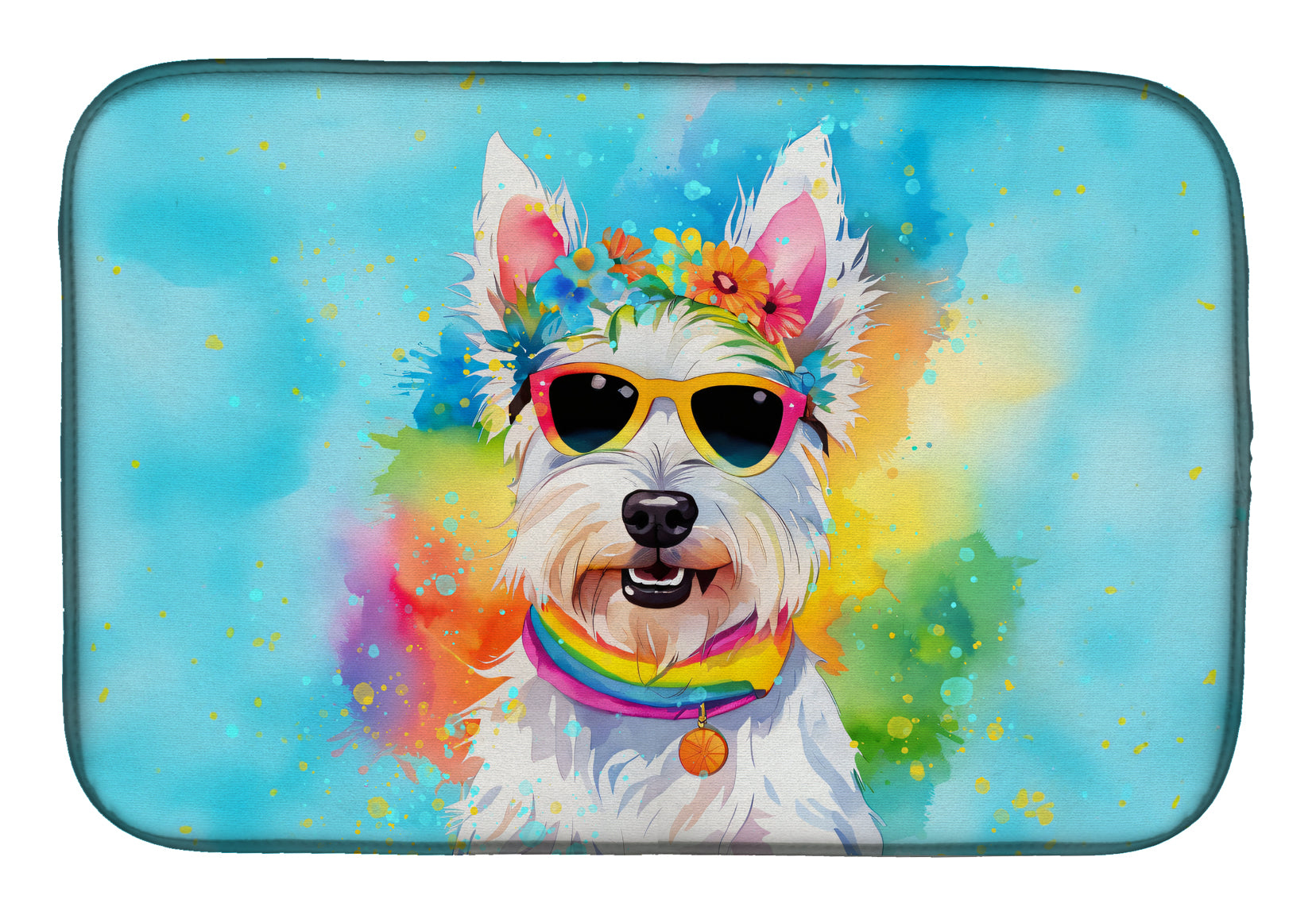 Caroline's Treasures Westie Hippie Dawg Dish Drying Mat