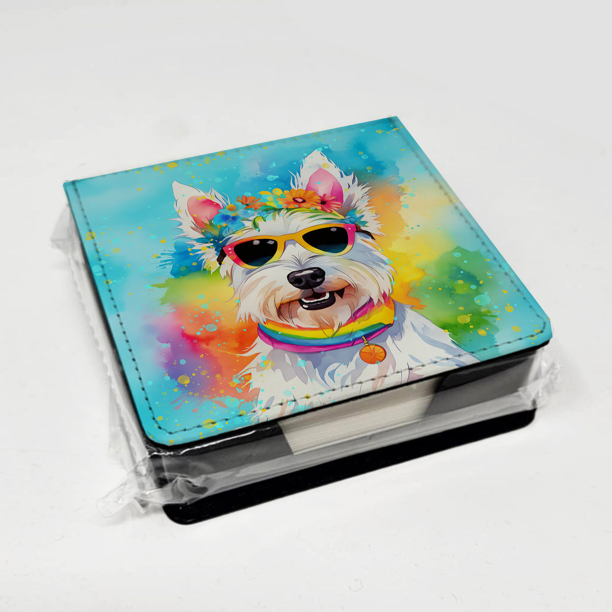 Caroline's Treasures Westie Hippie Dawg PU Leather Note Paper Holder