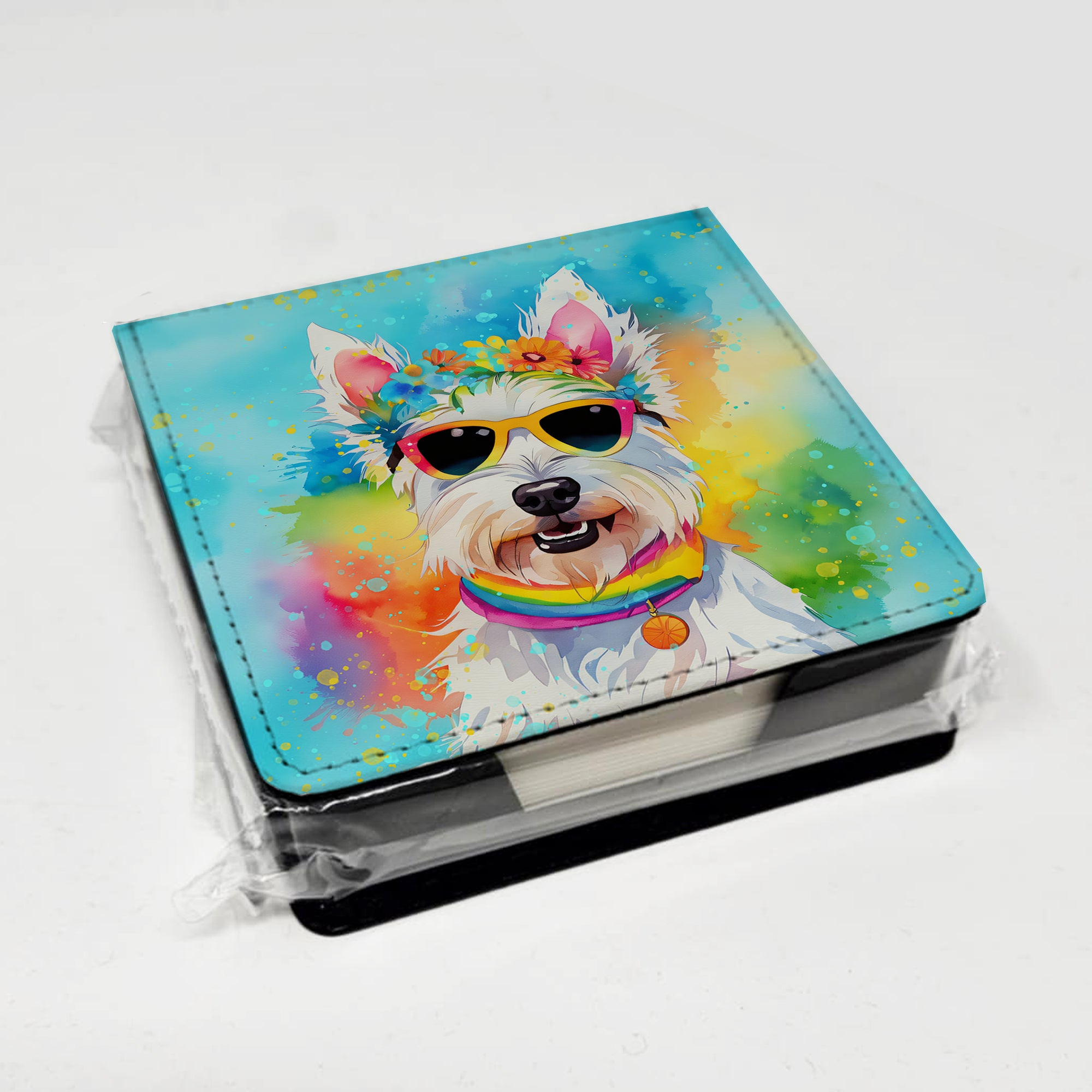 Caroline's Treasures Westie Hippie Dawg PU Leather Note Paper Holder