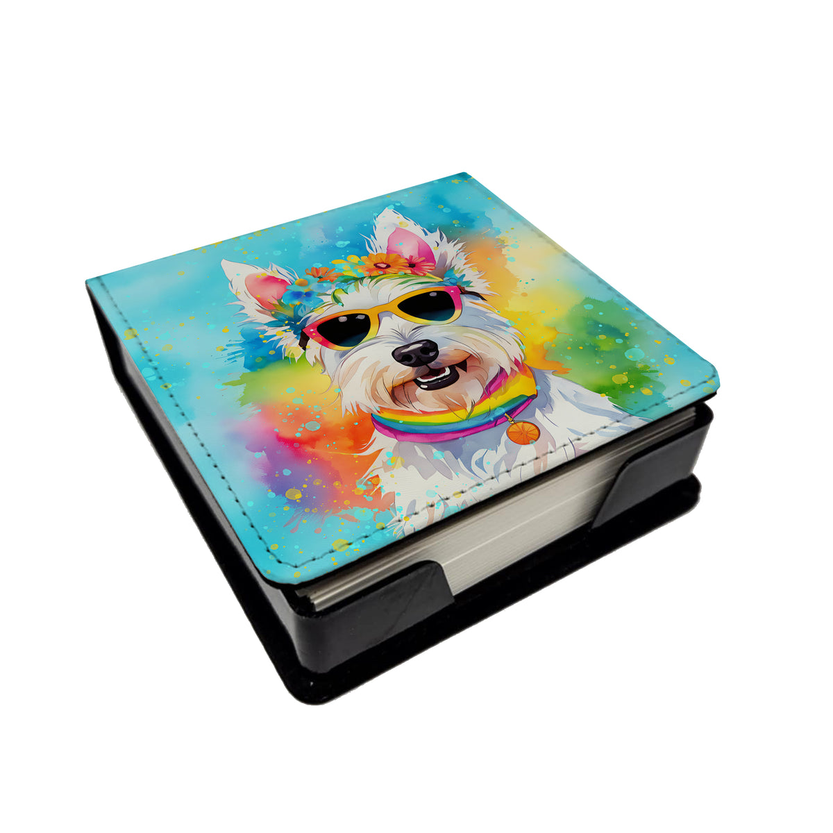 Caroline's Treasures Westie Hippie Dawg PU Leather Note Paper Holder