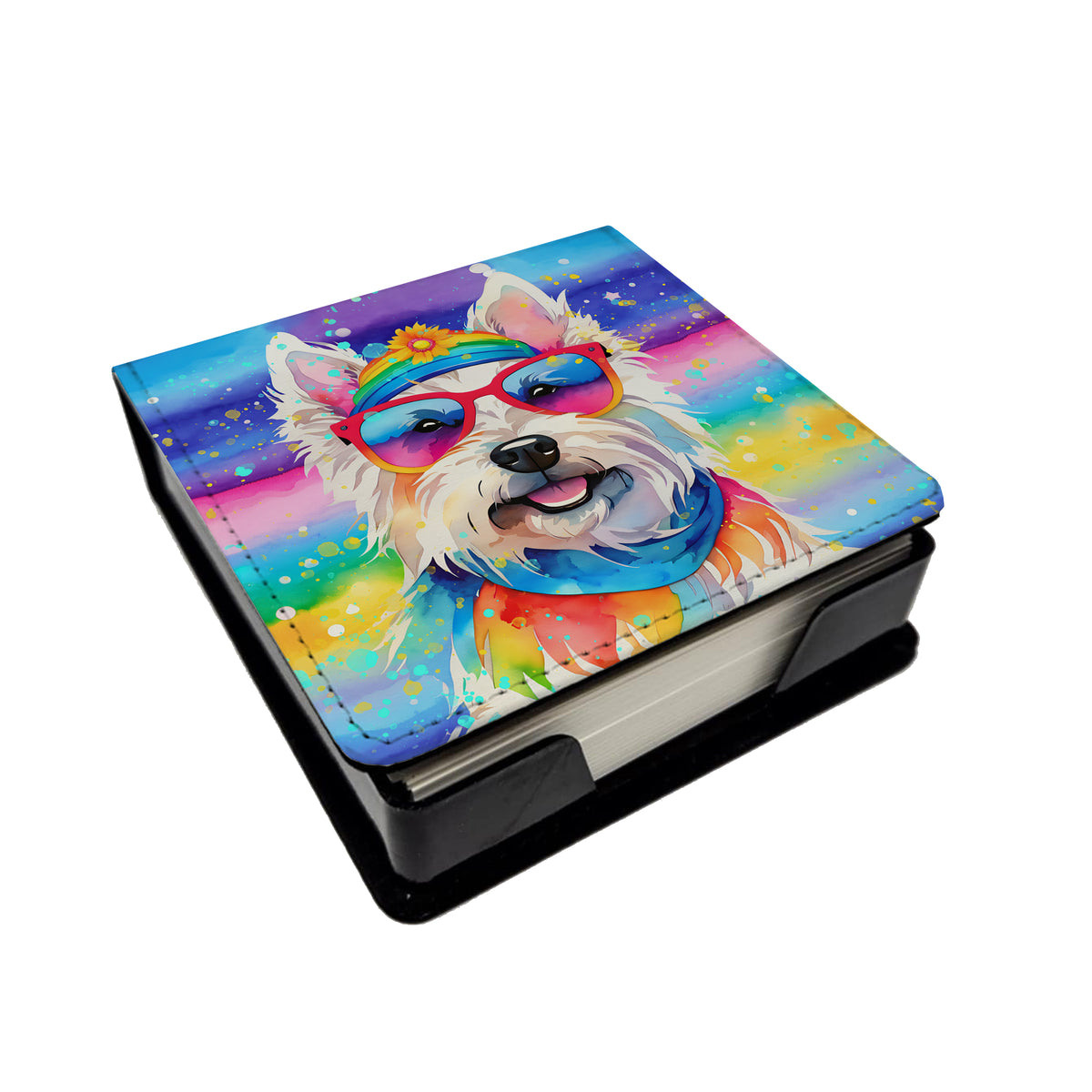 Caroline's Treasures Westie Hippie Dawg PU Leather Note Paper Holder