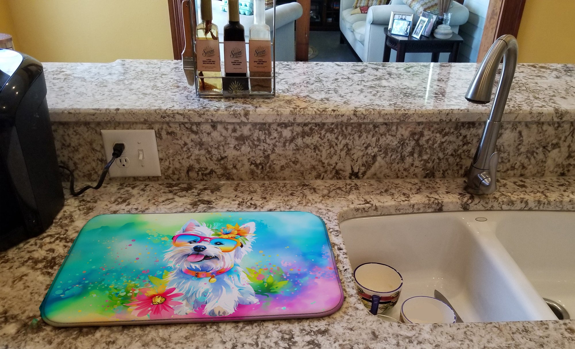 Caroline's Treasures Westie Hippie Dawg Dish Drying Mat