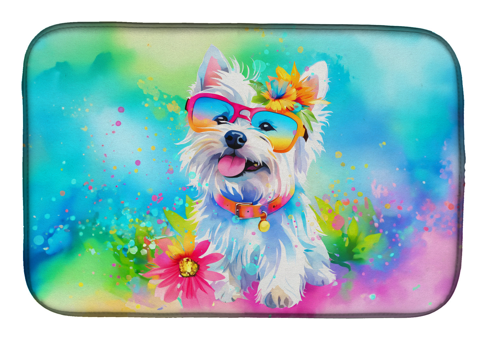 Caroline's Treasures Westie Hippie Dawg Dish Drying Mat
