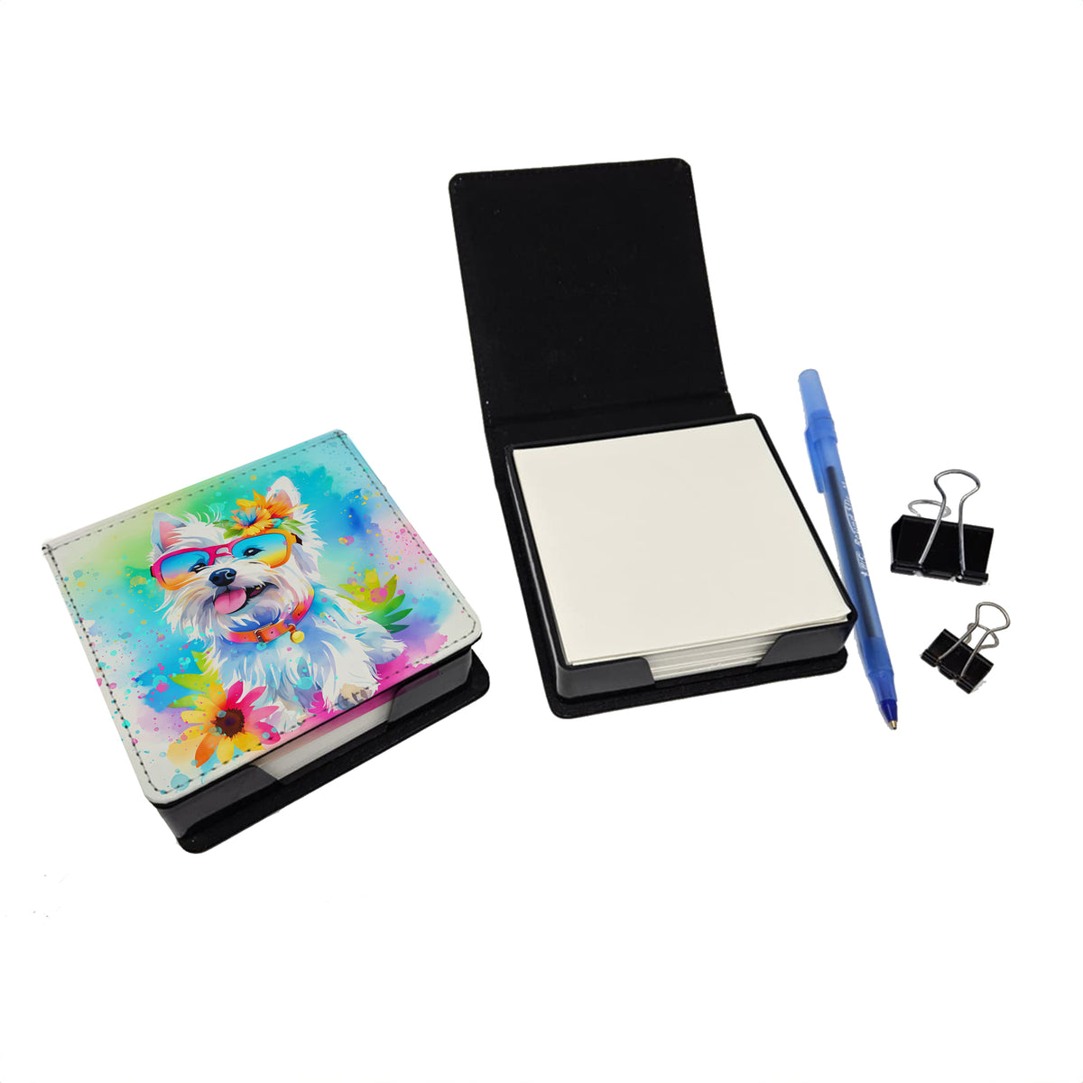 Caroline's Treasures Westie Hippie Dawg PU Leather Note Paper Holder