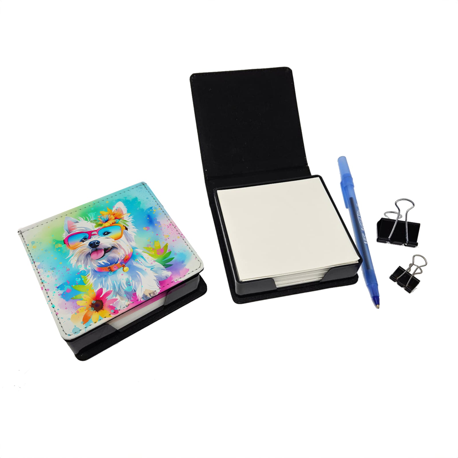 Caroline's Treasures Westie Hippie Dawg PU Leather Note Paper Holder