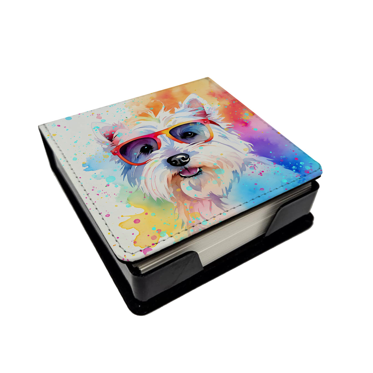 Caroline's Treasures Westie Hippie Dawg PU Leather Note Paper Holder