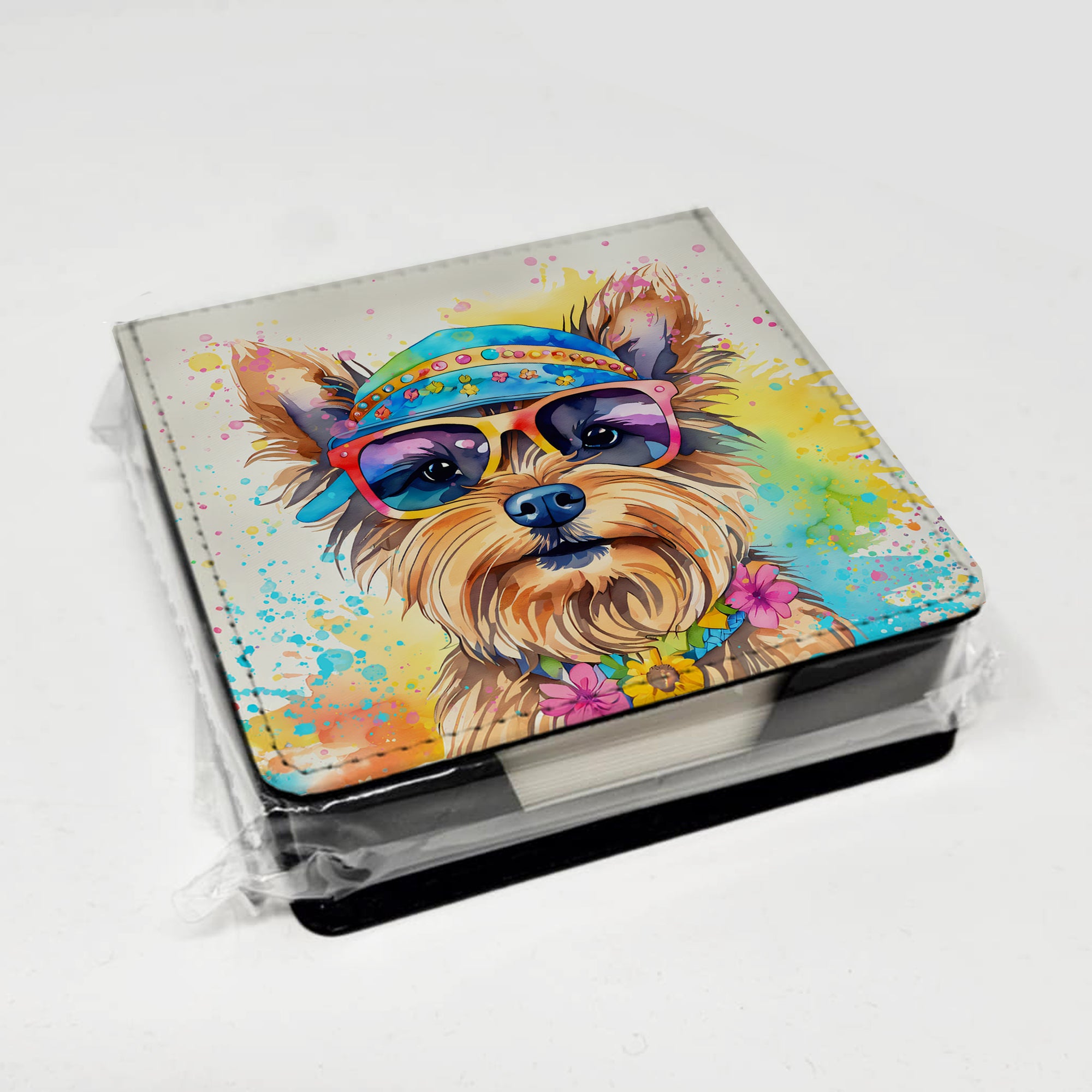 Caroline's Treasures Yorkshire Terrier Hippie Dawg PU Leather Note Paper Holder