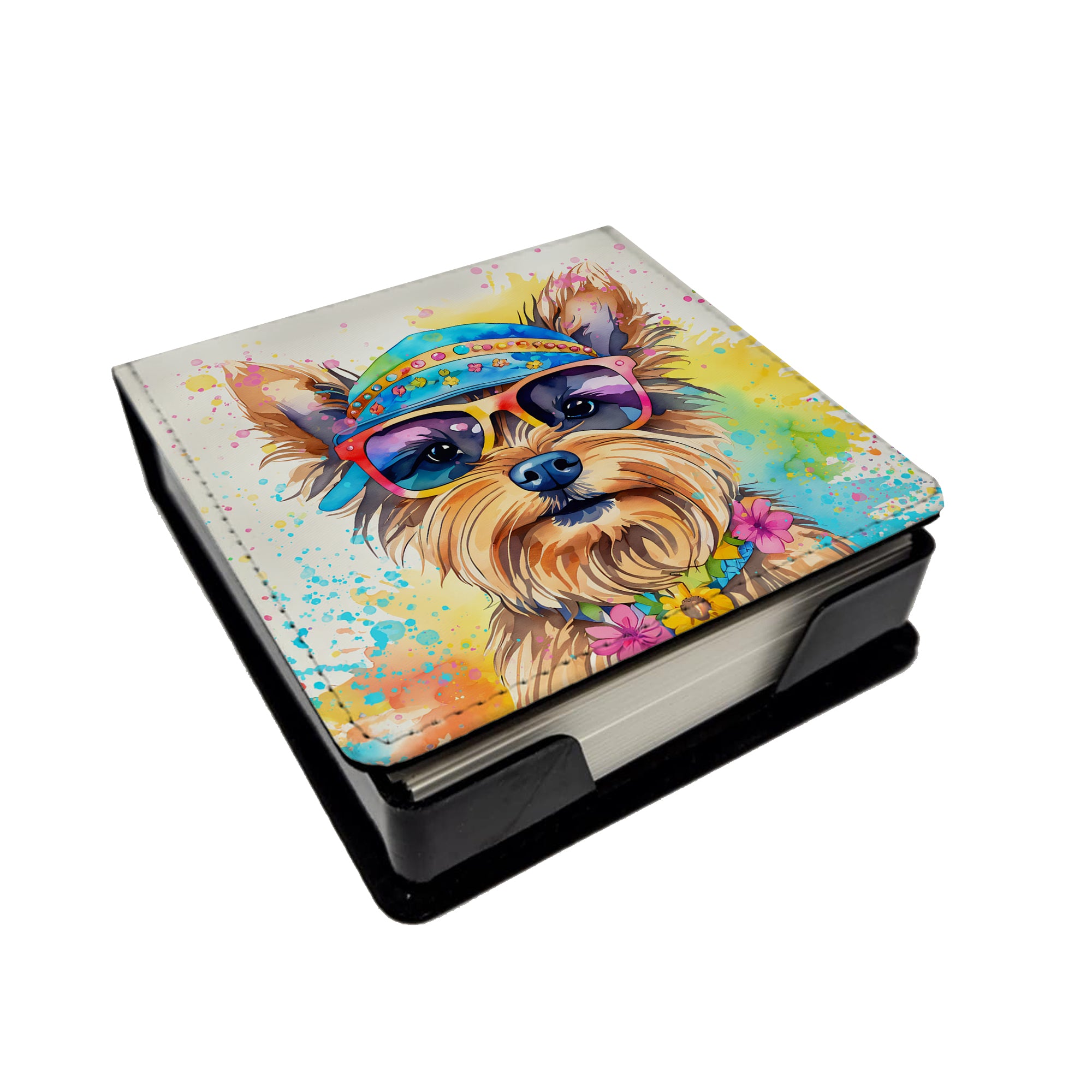 Caroline's Treasures Yorkshire Terrier Hippie Dawg PU Leather Note Paper Holder