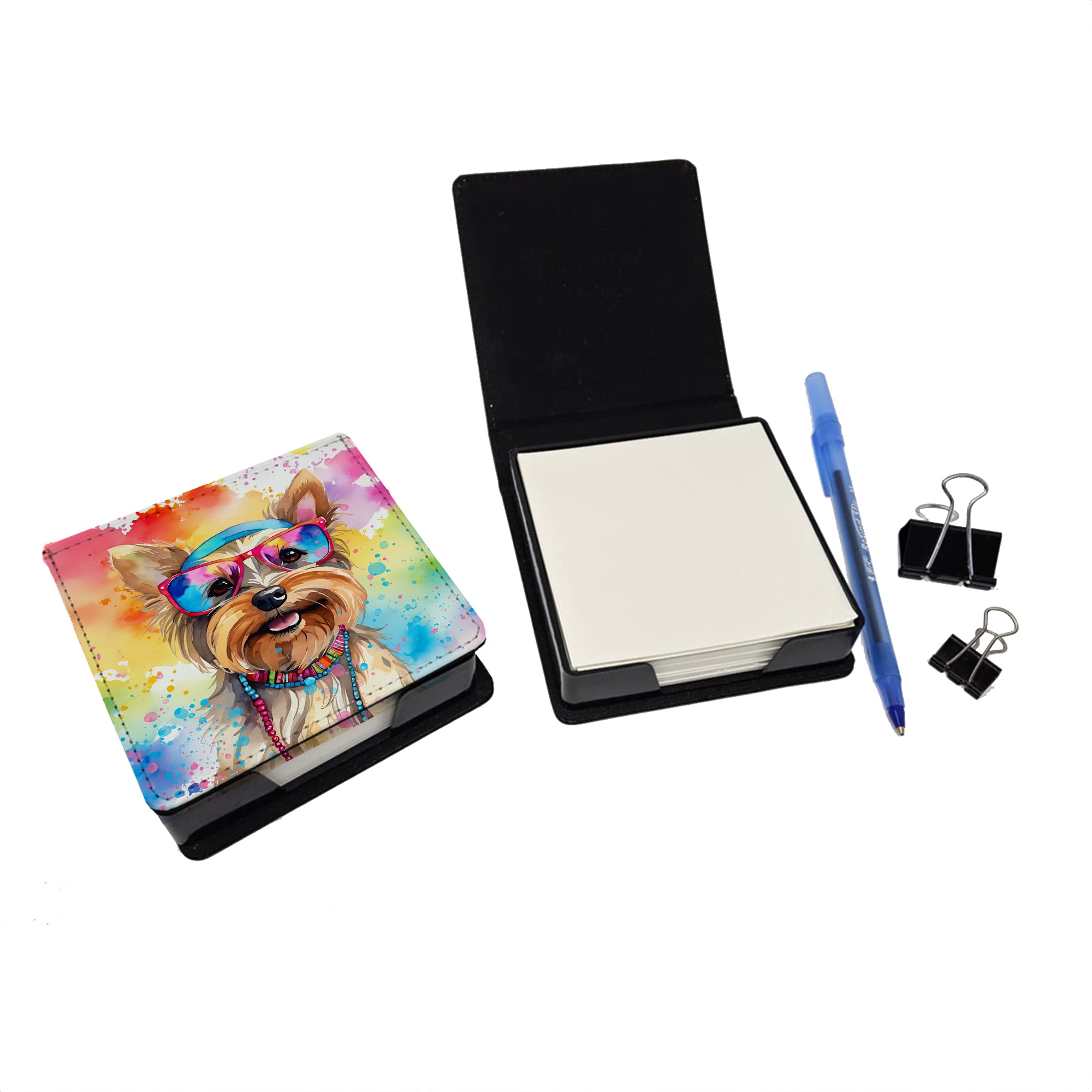 Caroline's Treasures Yorkshire Terrier Hippie Dawg PU Leather Note Paper Holder