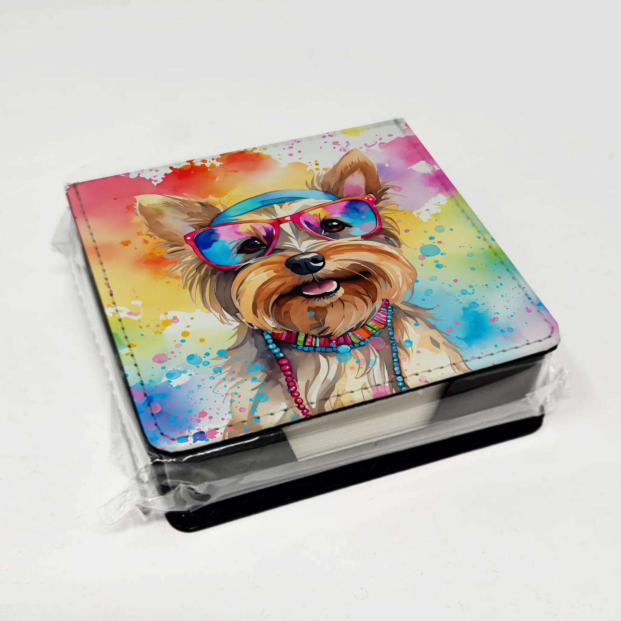 Caroline's Treasures Yorkshire Terrier Hippie Dawg PU Leather Note Paper Holder