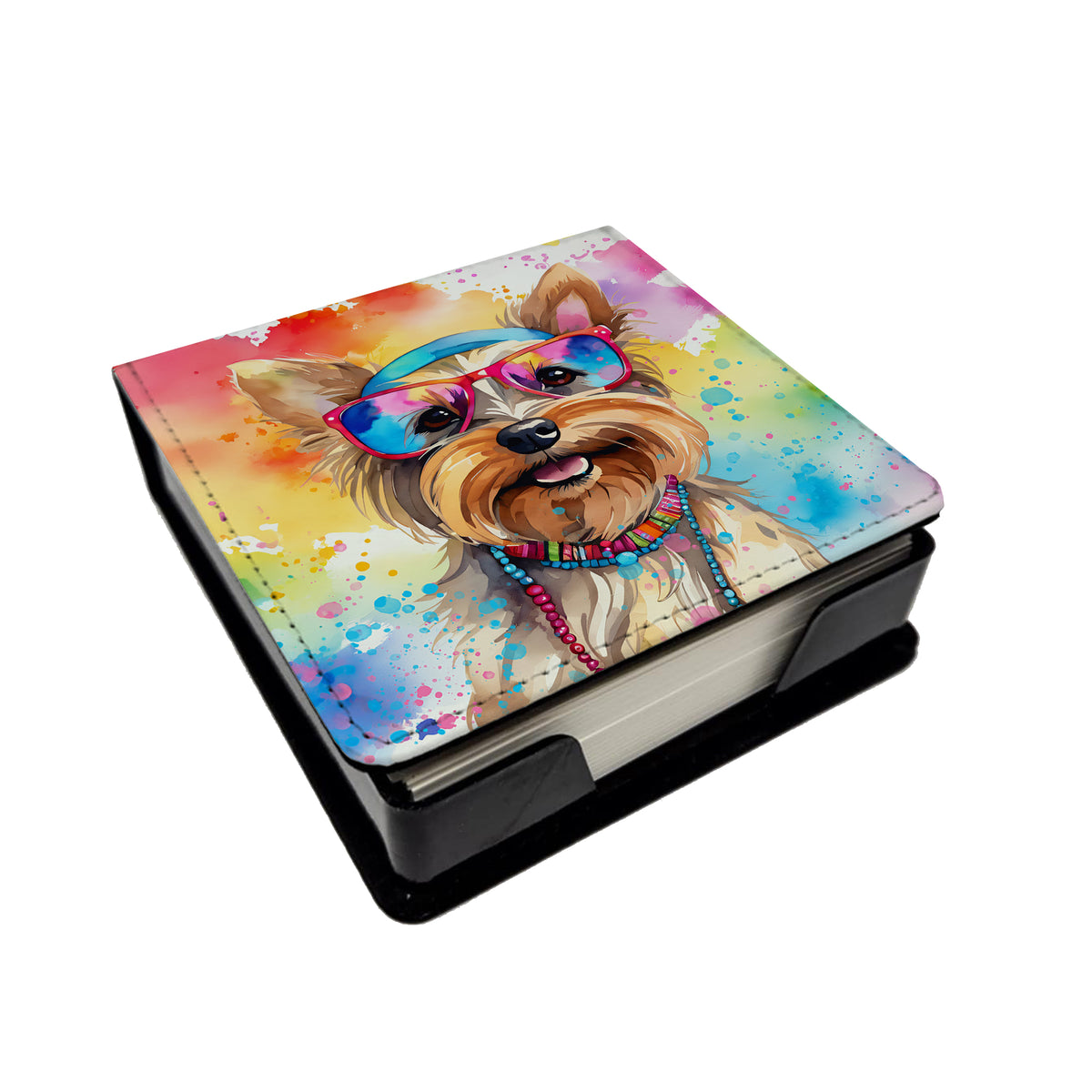 Caroline's Treasures Yorkshire Terrier Hippie Dawg PU Leather Note Paper Holder