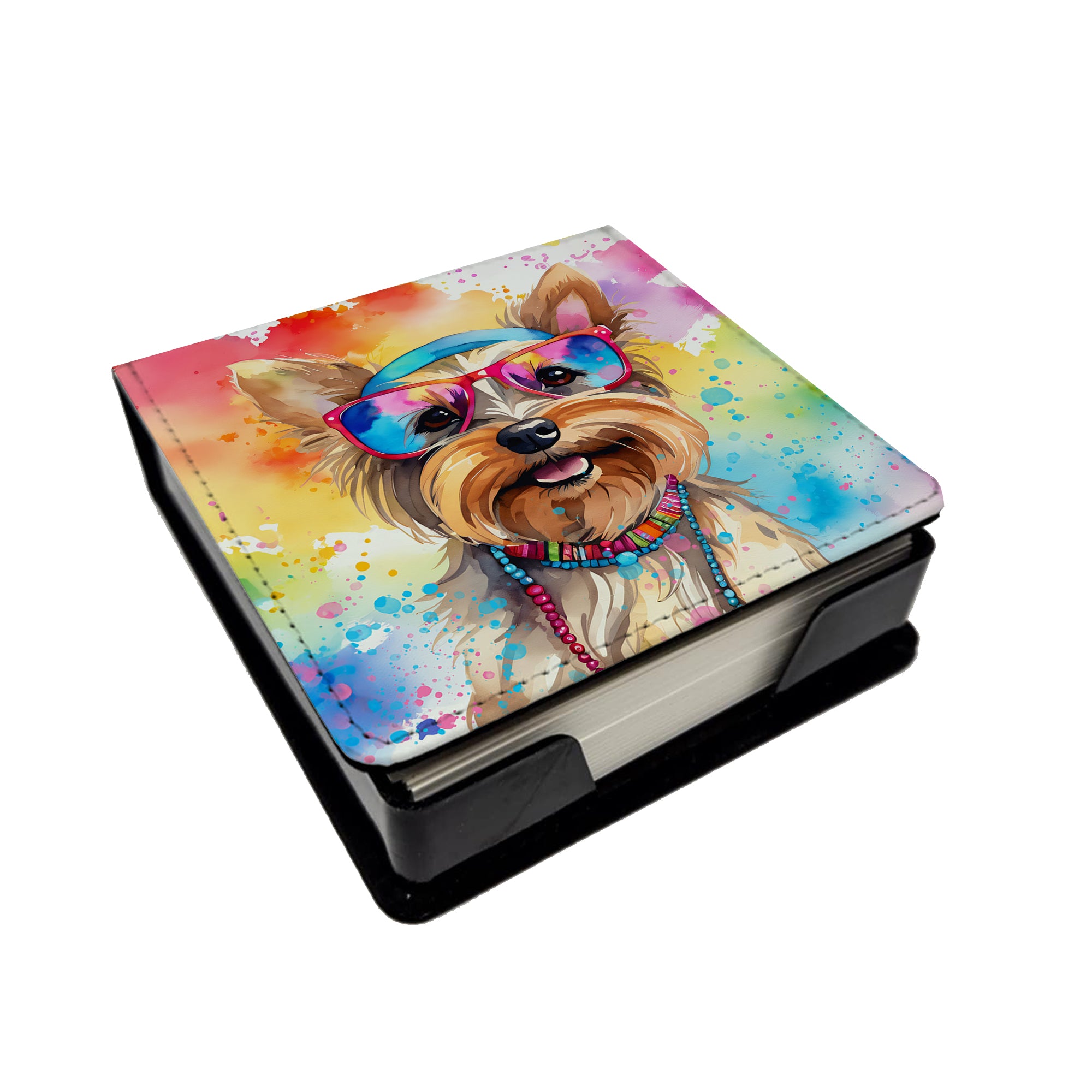 Caroline's Treasures Yorkshire Terrier Hippie Dawg PU Leather Note Paper Holder