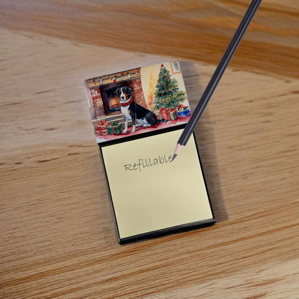 Caroline's Treasures Appenzeller Sennenhund Cozy Christmas Sticky Note Holder- Refiilable Desk Accessory Note Pad