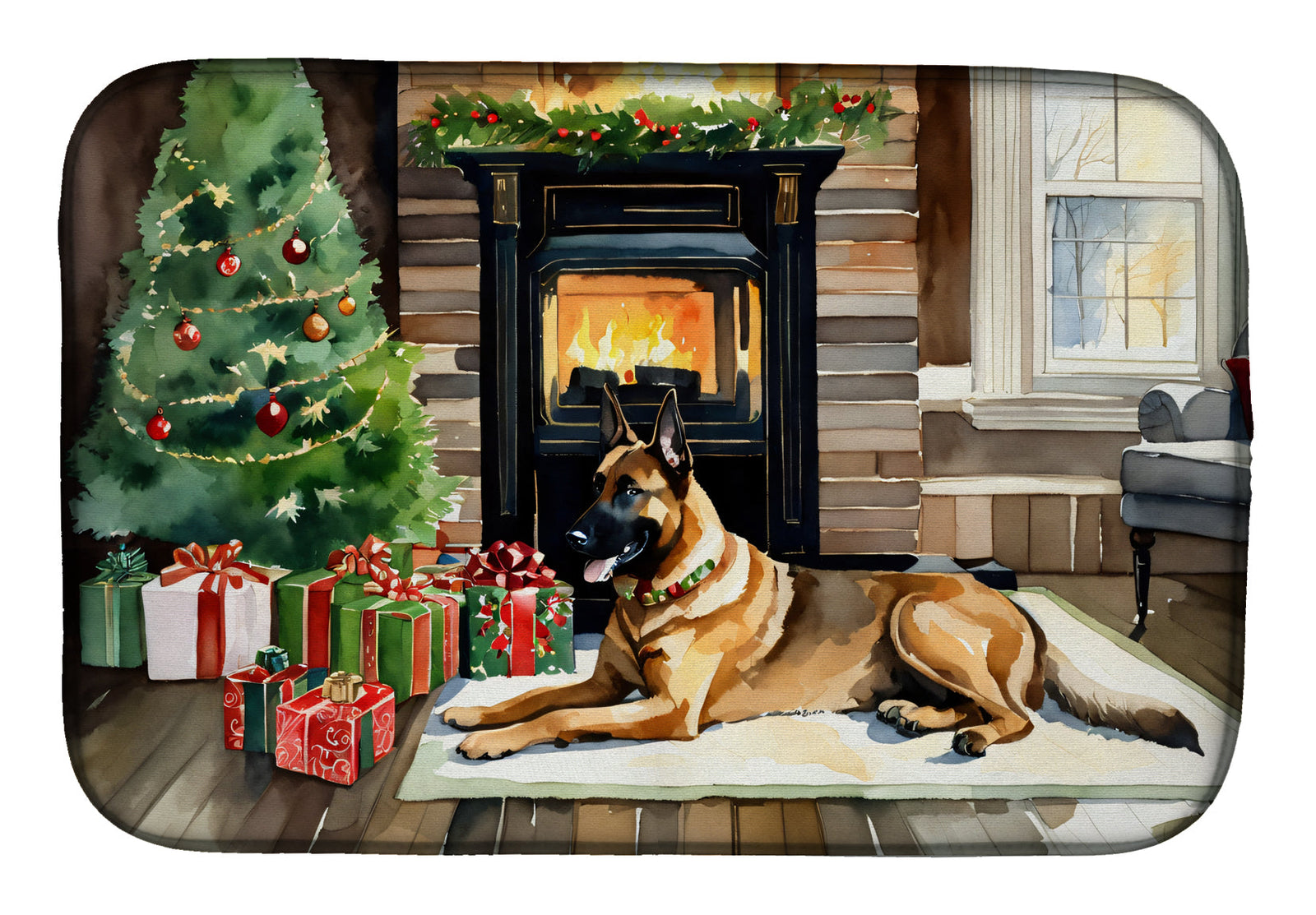 Caroline's Treasures Belgian Malinois Cozy Christmas Dish Drying Mat