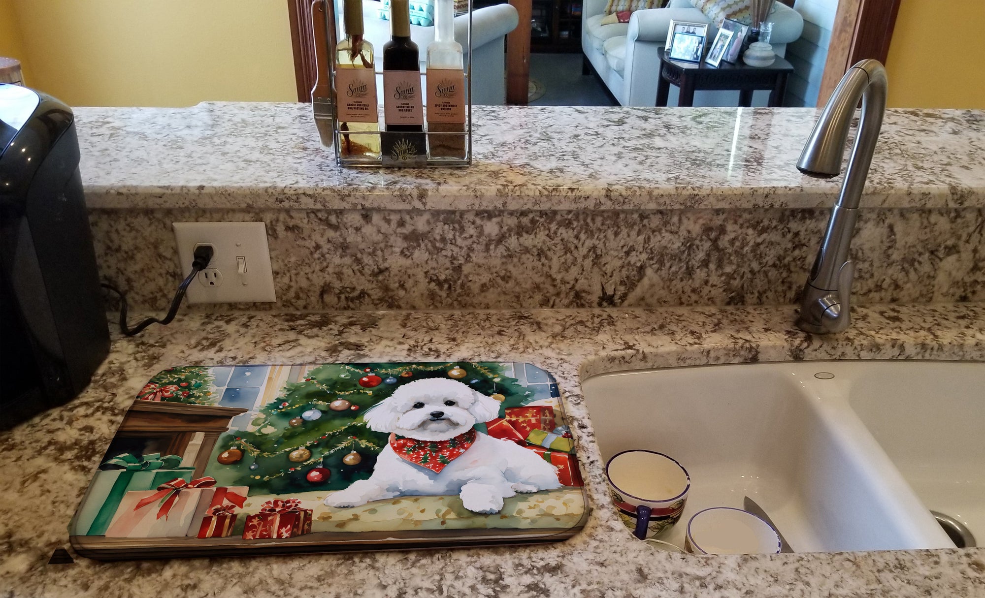 Caroline's Treasures Bichon Frise Cozy Christmas Dish Drying Mat