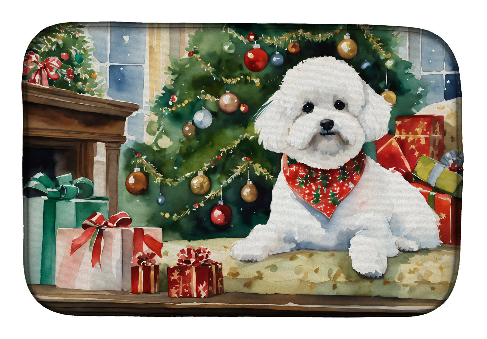 Caroline's Treasures Bichon Frise Cozy Christmas Dish Drying Mat