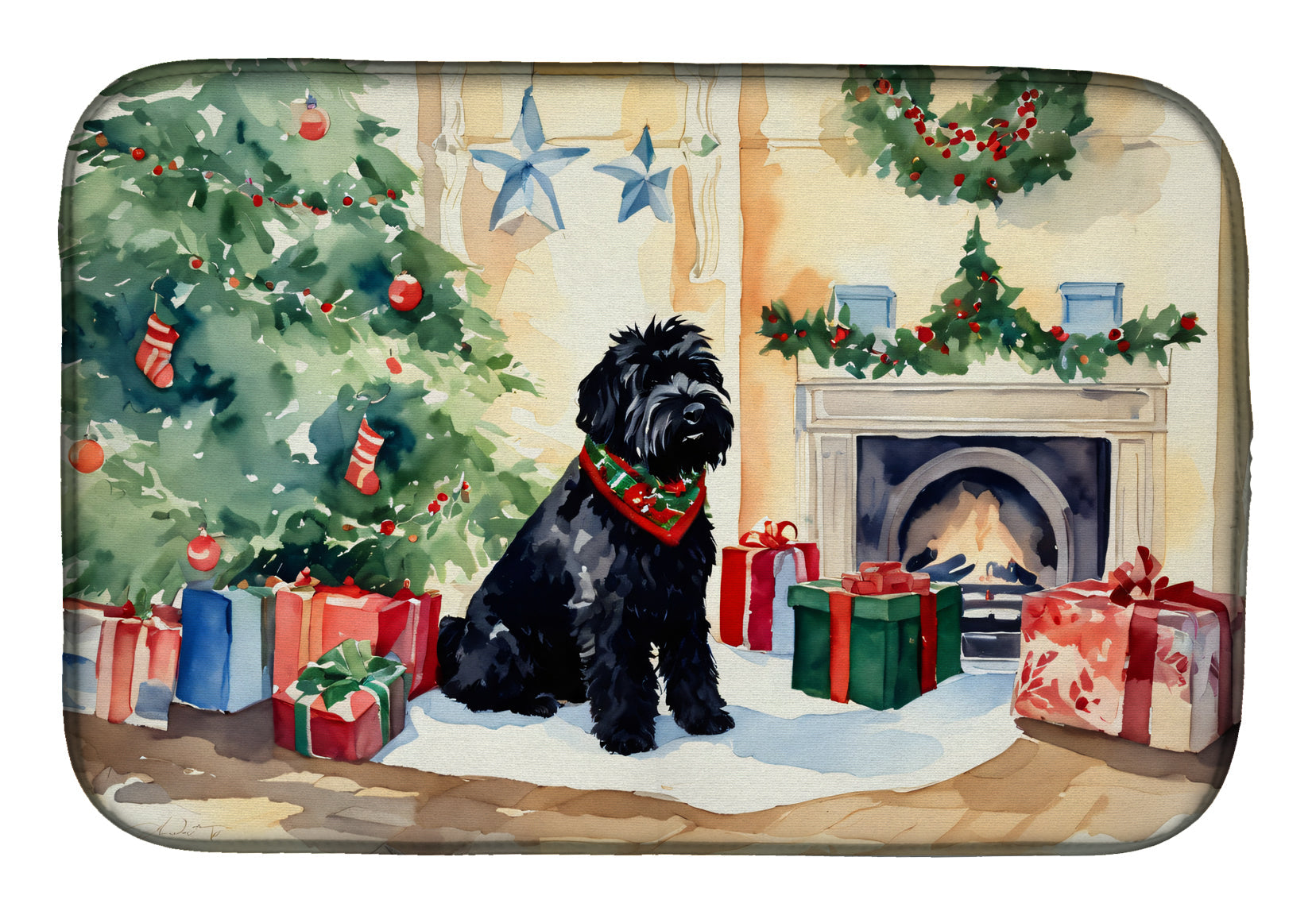 Caroline's Treasures Black Russian Terrier Cozy Christmas Dish Drying Mat