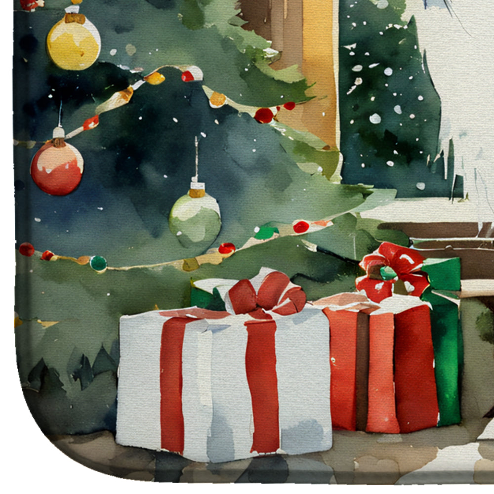 Caroline's Treasures Border Collie Cozy Christmas Dish Drying Mat