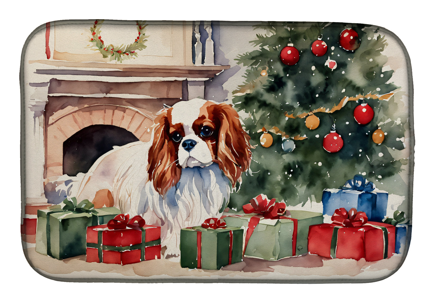 Caroline's Treasures Cavalier Spaniel Cozy Christmas Dish Drying Mat