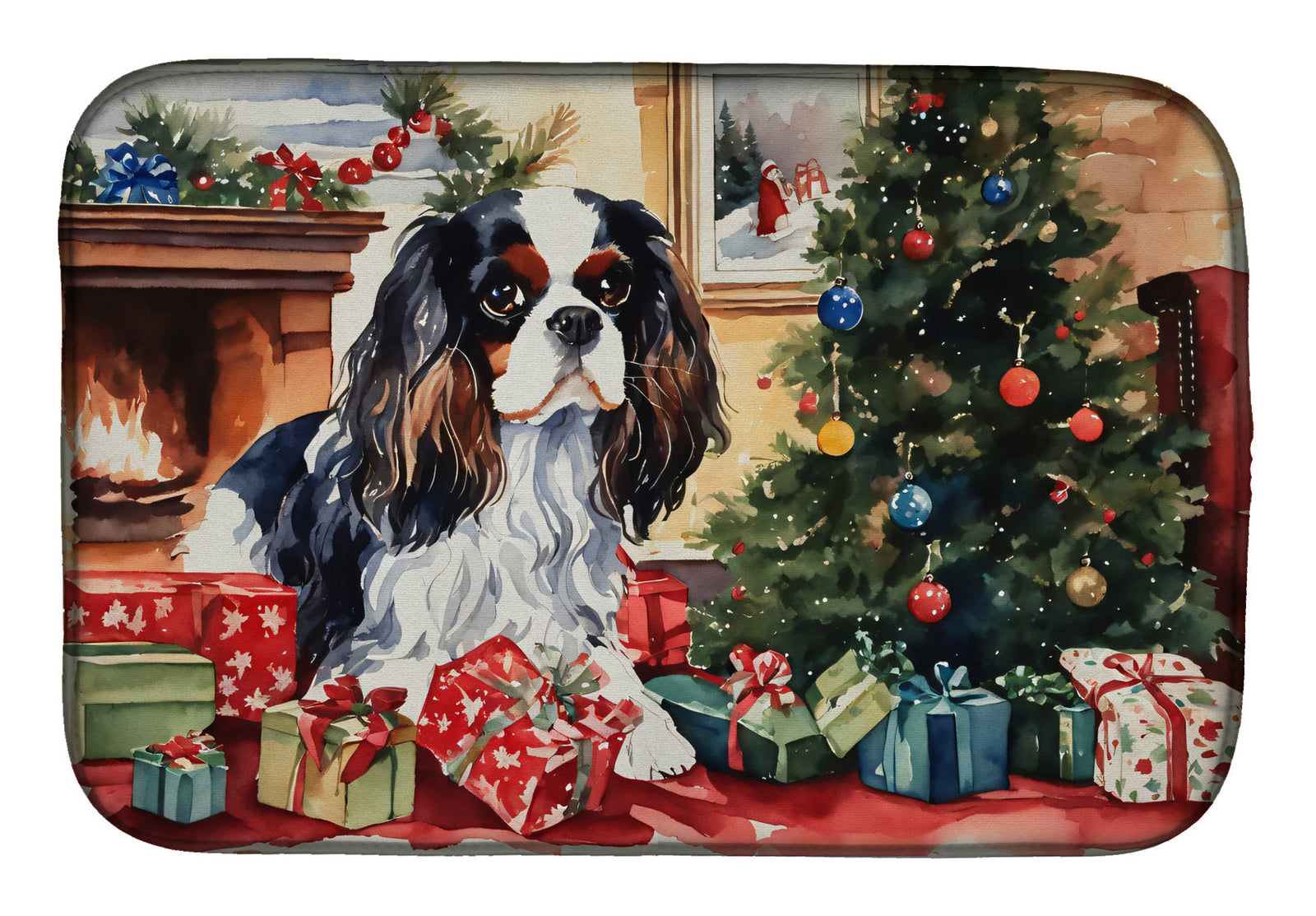 Caroline's Treasures Cavalier Spaniel Cozy Christmas Dish Drying Mat