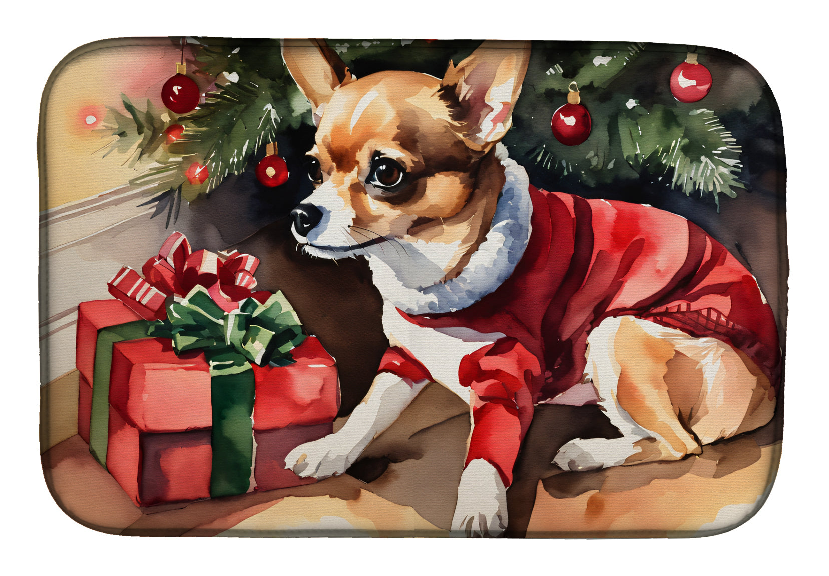 Caroline's Treasures Chihuahua Cozy Christmas Dish Drying Mat