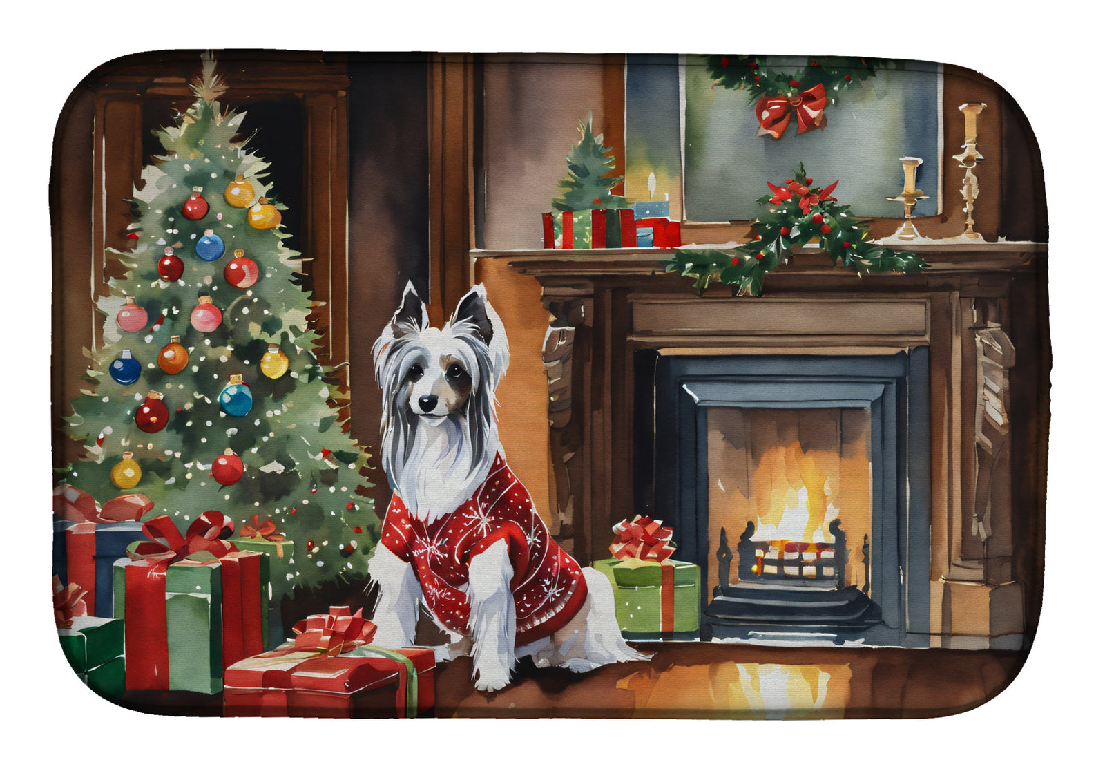 Caroline's Treasures Chinese Crested Cozy Christmas Dish Drying Mat