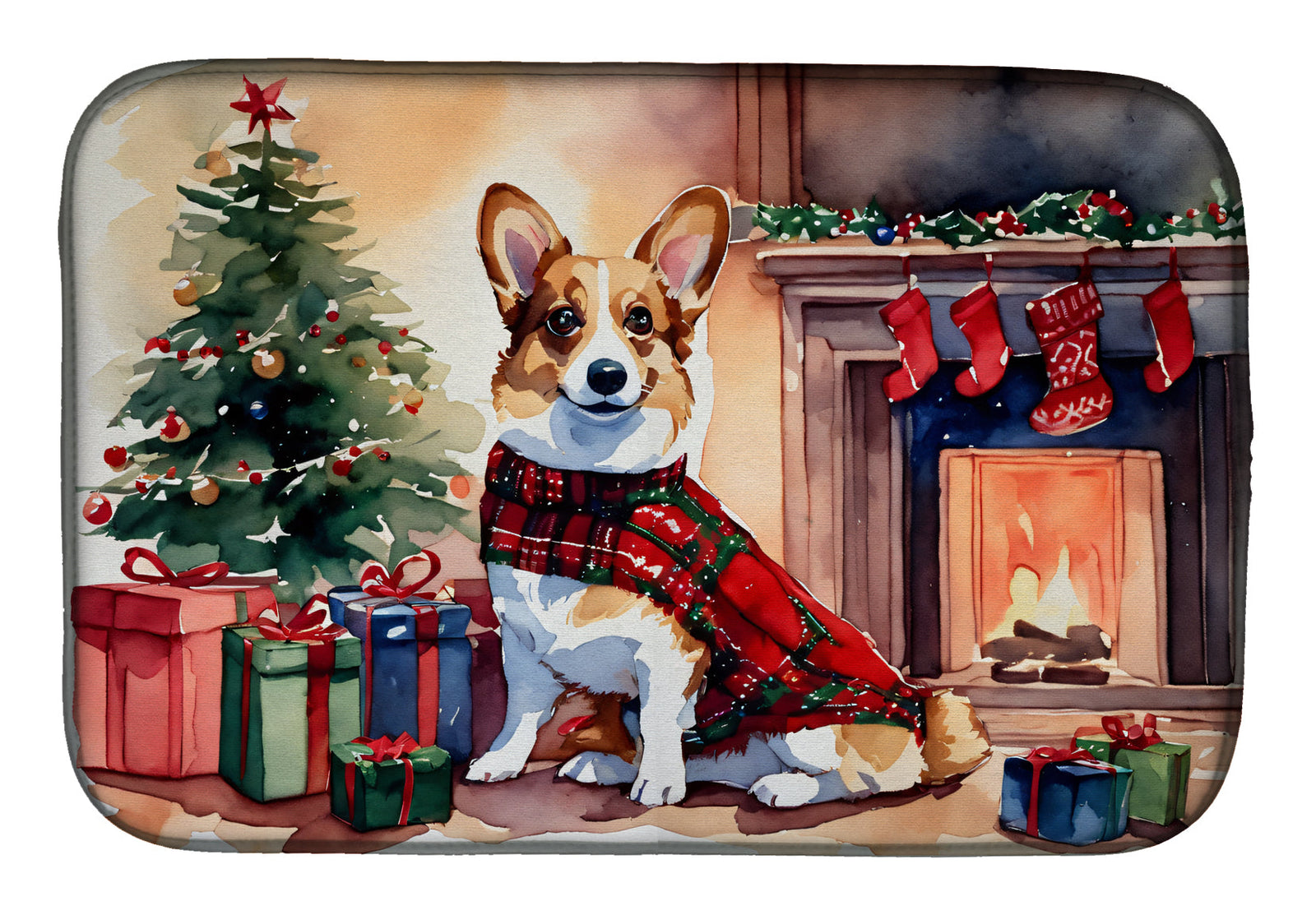 Caroline's Treasures Corgi Cozy Christmas Dish Drying Mat