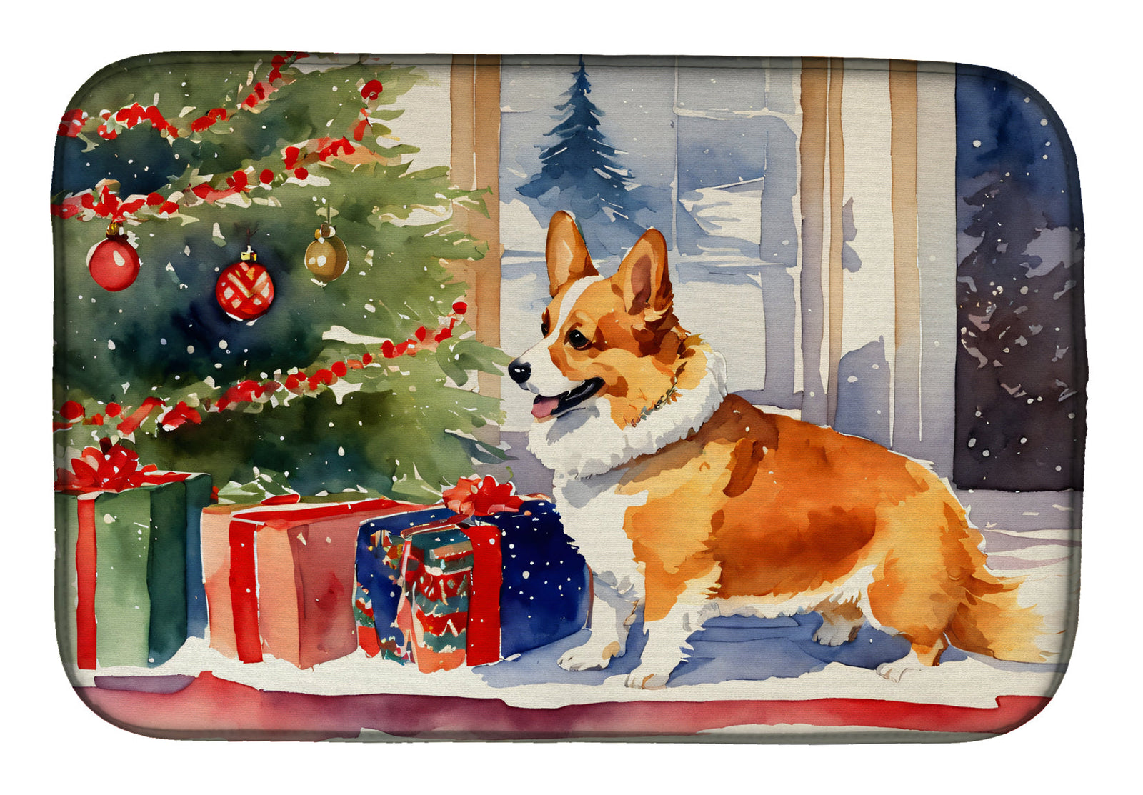 Caroline's Treasures Corgi Cozy Christmas Dish Drying Mat