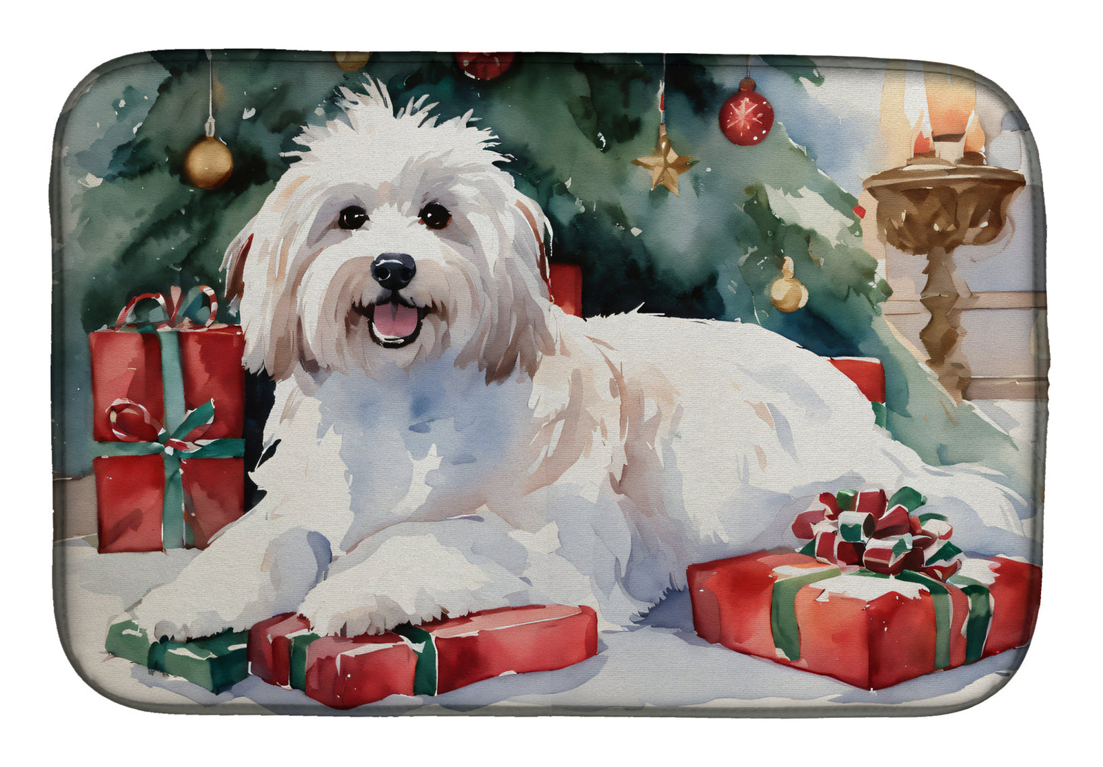 Caroline's Treasures Coton De Tulear Cozy Christmas Dish Drying Mat