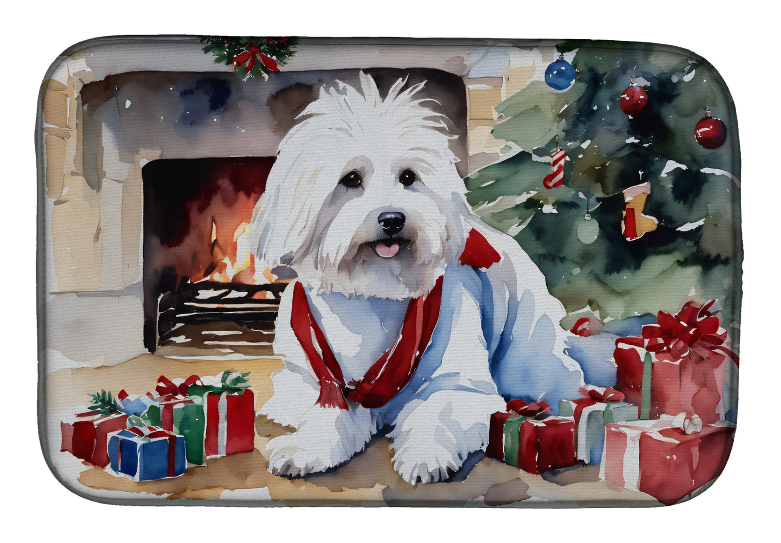 Caroline's Treasures Coton De Tulear Cozy Christmas Dish Drying Mat