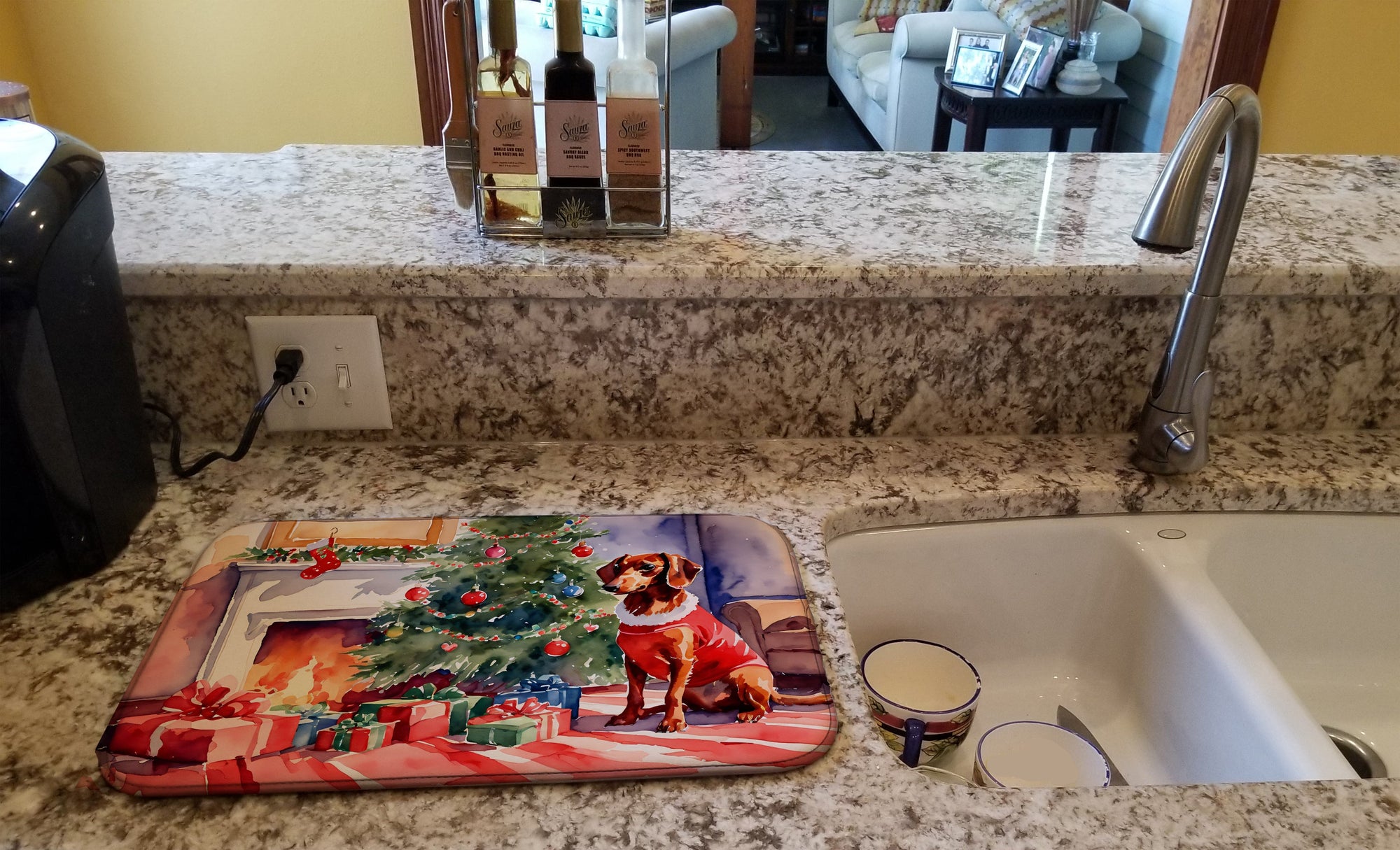 Caroline's Treasures Dachshund Cozy Christmas Dish Drying Mat