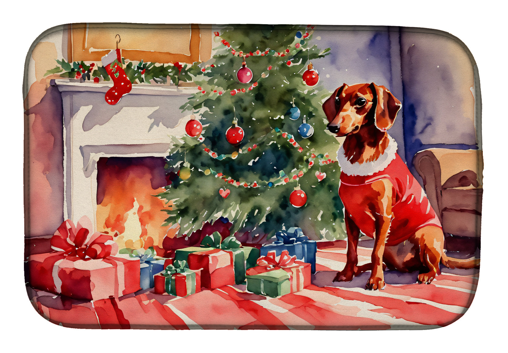 Caroline's Treasures Dachshund Cozy Christmas Dish Drying Mat