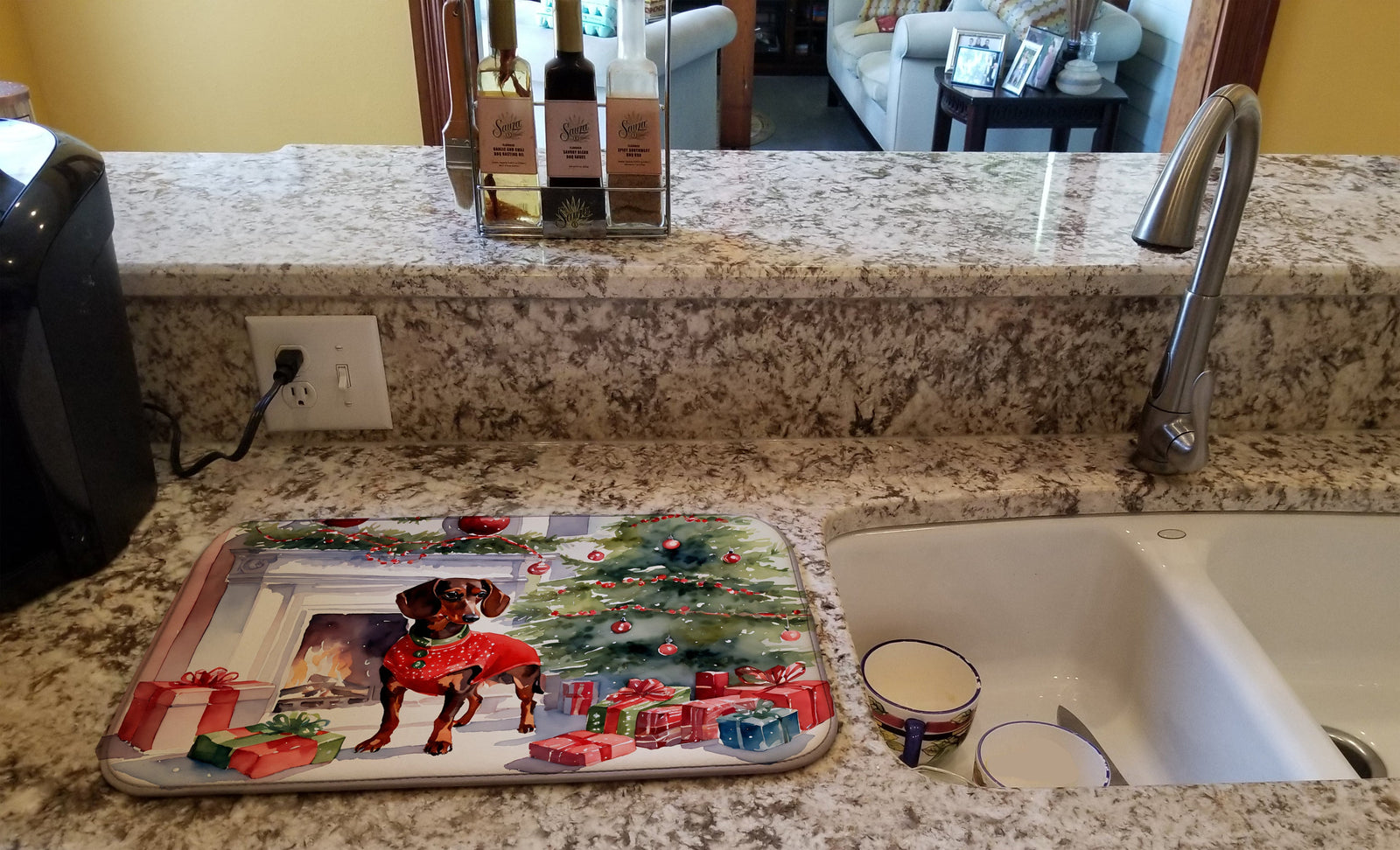 Caroline's Treasures Dachshund Cozy Christmas Dish Drying Mat