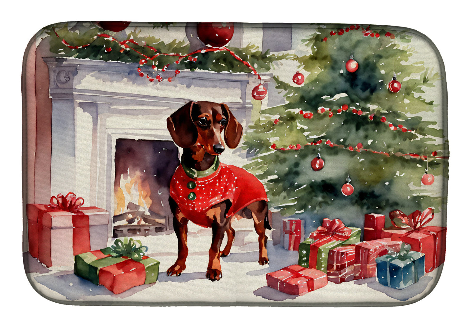 Caroline's Treasures Dachshund Cozy Christmas Dish Drying Mat