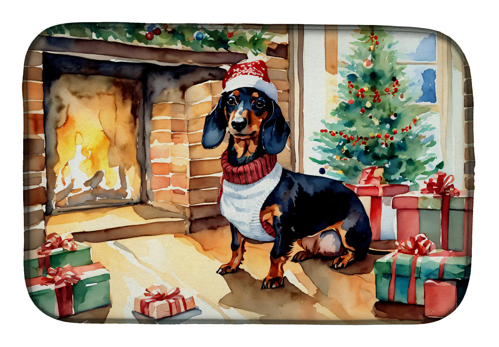 Caroline's Treasures Dachshund Cozy Christmas Dish Drying Mat