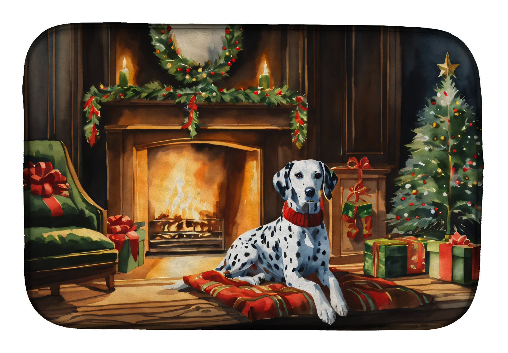 Caroline's Treasures Dalmatian Cozy Christmas Dish Drying Mat