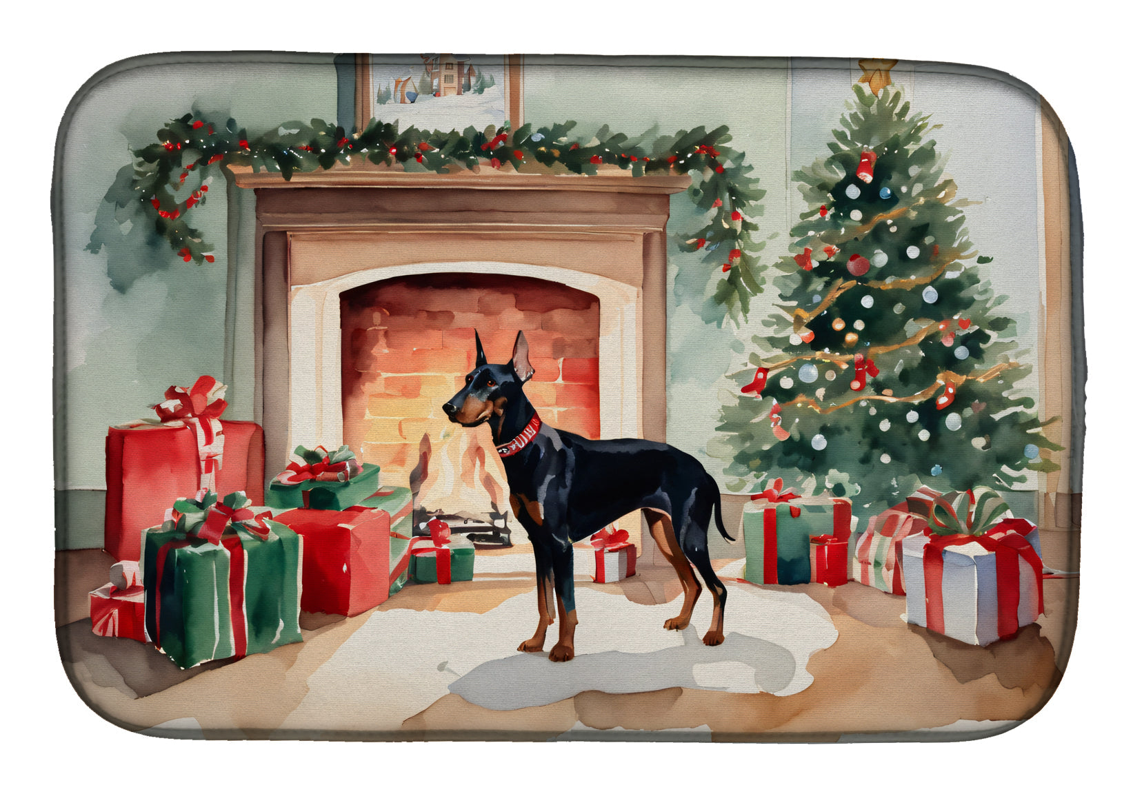 Caroline's Treasures Doberman Pinscher Cozy Christmas Dish Drying Mat