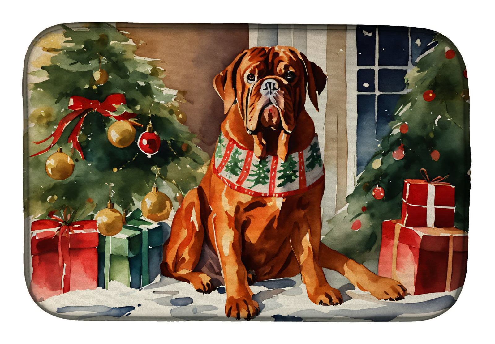 Caroline's Treasures Dogue de Bordeaux Cozy Christmas Dish Drying Mat