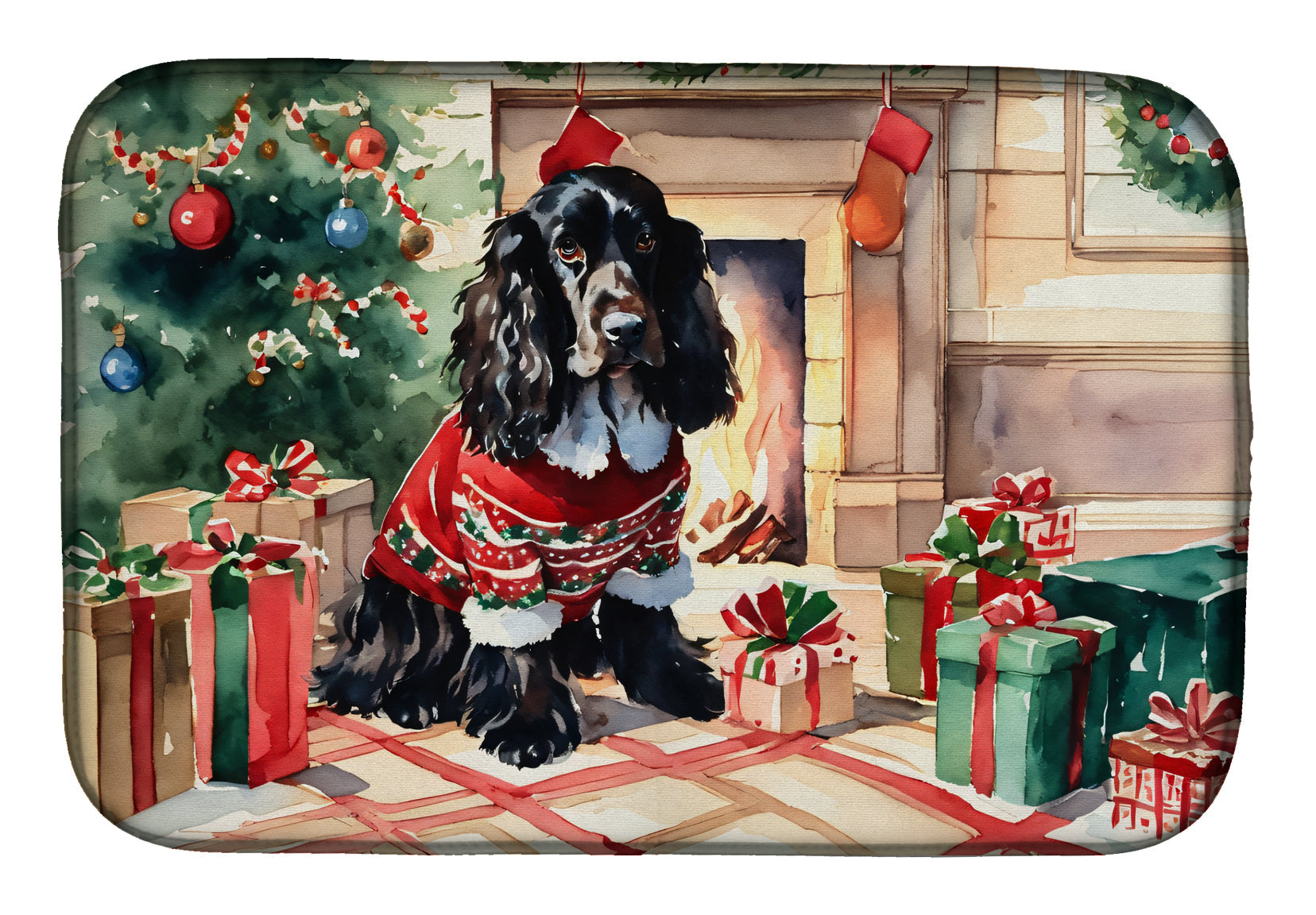 Caroline's Treasures English Cocker Spaniel Cozy Christmas Dish Drying Mat